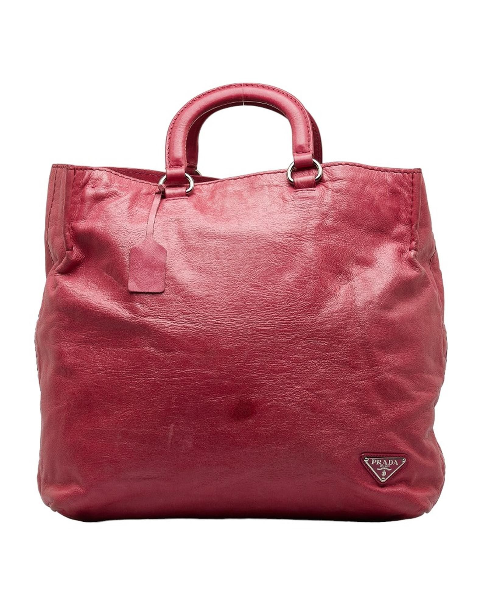 image of Prada Leather Tote Bag In Ab Condition in Pink, Women's