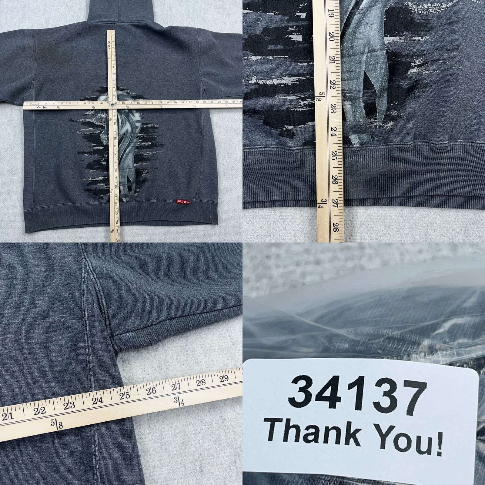 JNCO VINTAGE JNCO Hoodie Men 2XL Gray Sweatshirt Hooded Grunge Thrashed Y2K Jeans Style Shirt Size US XXL / EU 58 / 5 - 10 Thumbnail