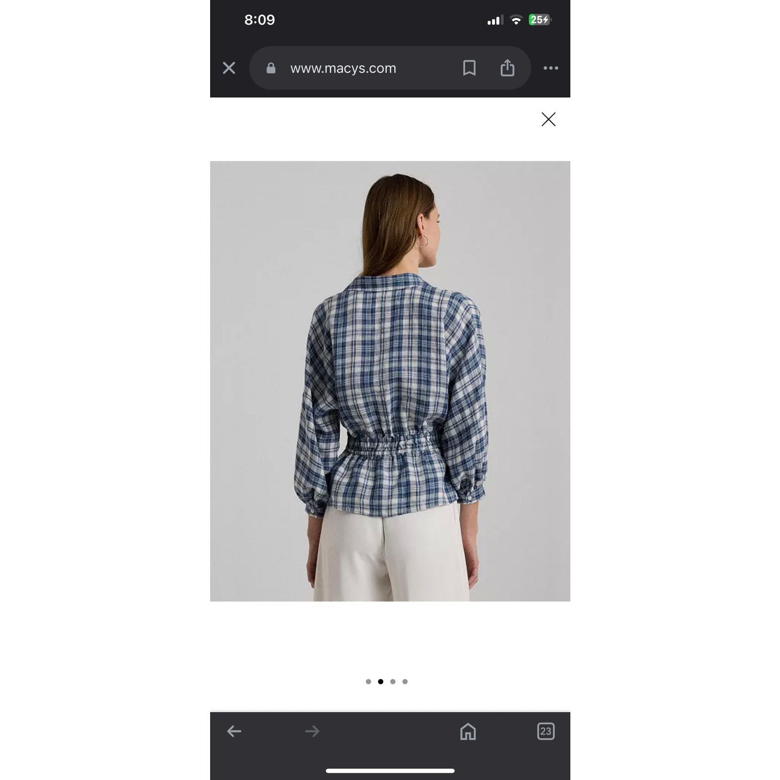 Lauren Ralph Lauren Lauren Ralph Lauren Plaid Linen Peplum Blouse in Blue XL Size XL / US 12-14 / IT 48-50 - 6 Thumbnail