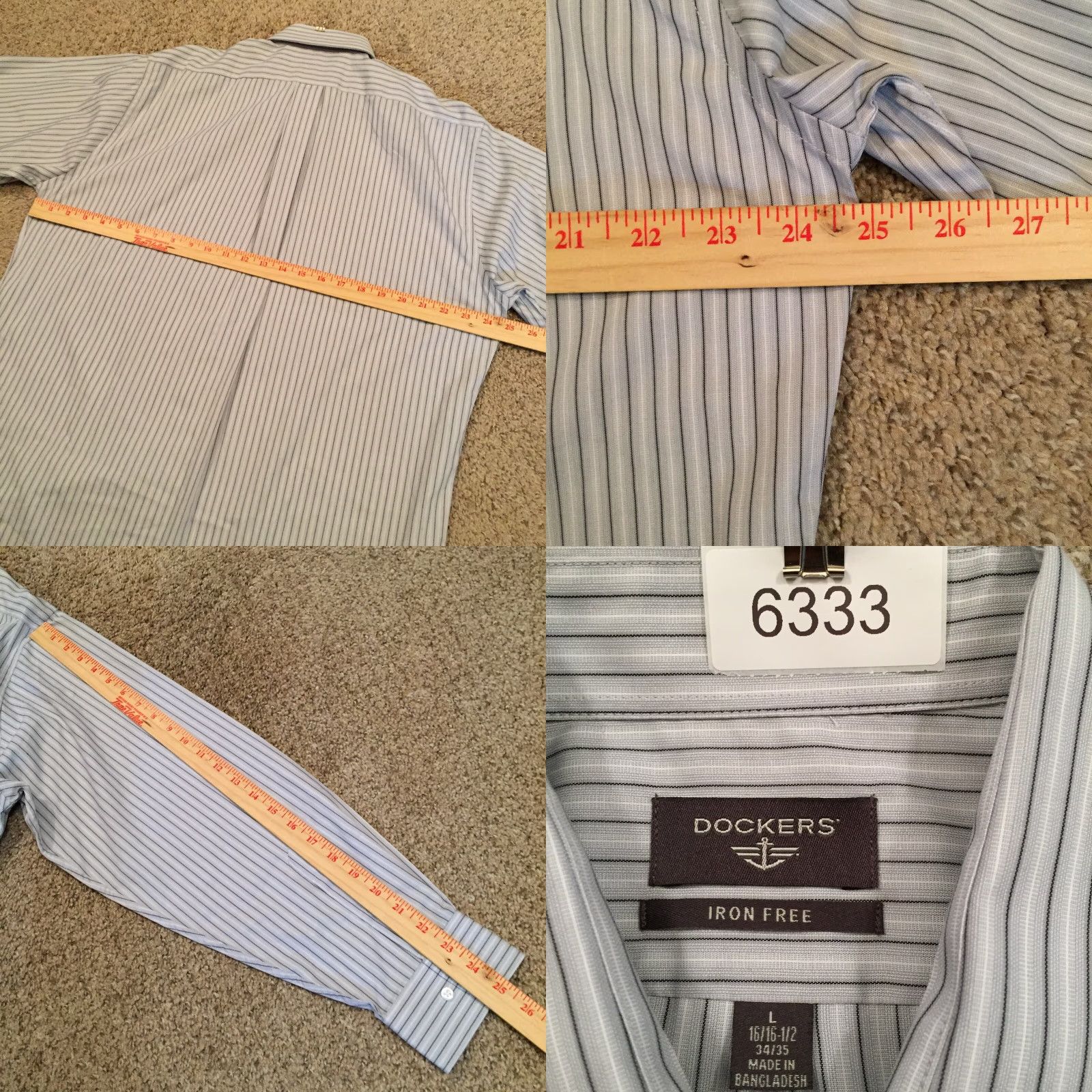 Dockers DOCKERS Shirt Mens Large Gray Striped Long Sleeve Button Up Size US L / EU 52-54 / 3 - 8 Thumbnail