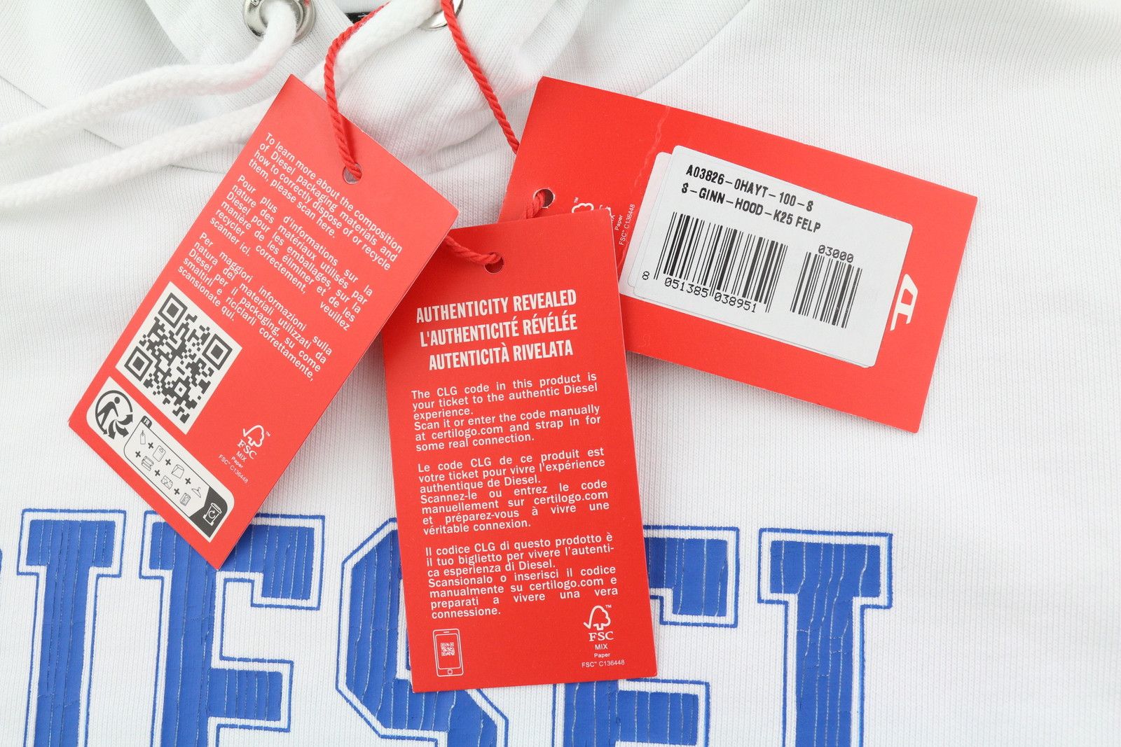 Diesel S-GINN-HOOD-K25 S White Logo Hoodie 41028 Size US S / EU 44-46 / 1 - 9 Thumbnail