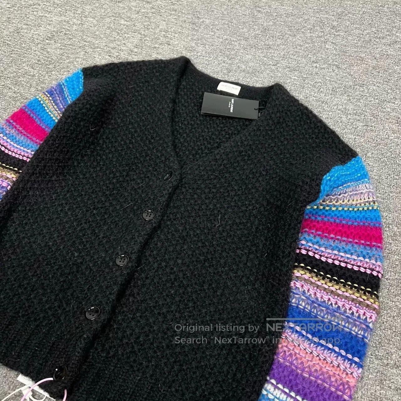 Saint Laurent Paris Saint Laurent Rainbow Sleeve Black Knit Cardigan XS. Size XS / US 0-2 / IT 36-38 - 3 Thumbnail