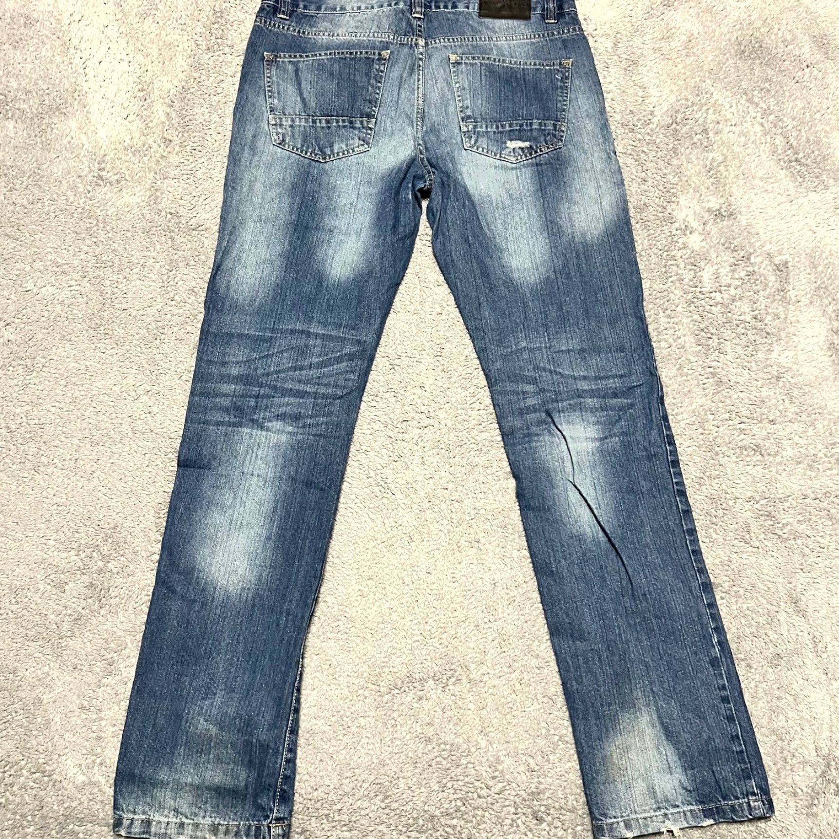 Denime Marc Ecko Cut & Sew Denim Jeans Mens 32 x 32 Slim Tapered Distressed Whiskering Blue 32 Mens Straight Jeans Size US 32 / EU 48 - 5 Thumbnail