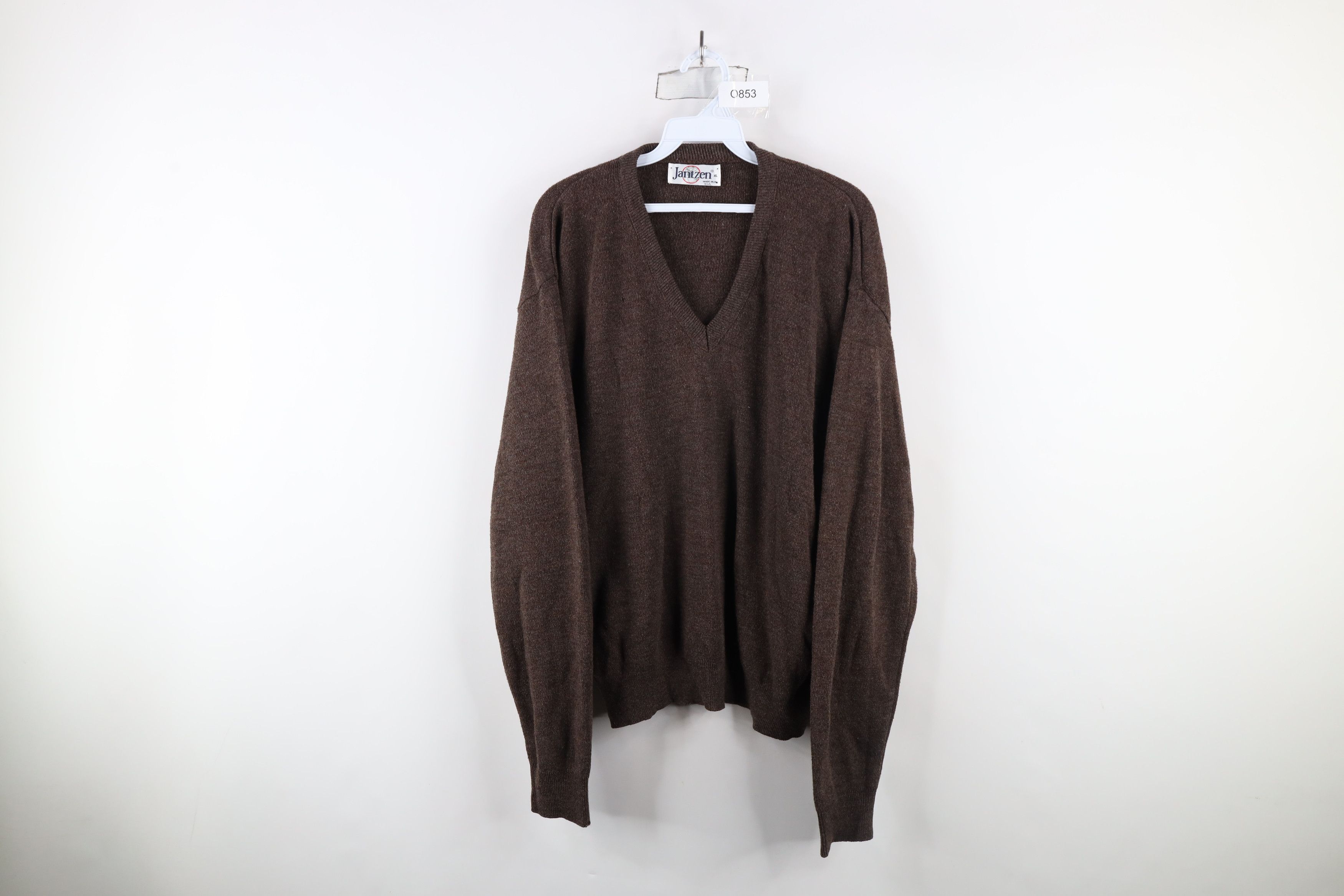 Vintage Vintage 70s Streetwear Blank Knit V-Neck Sweater Brown USA Size US XL / EU 56 / 4 - 1 Thumbnail