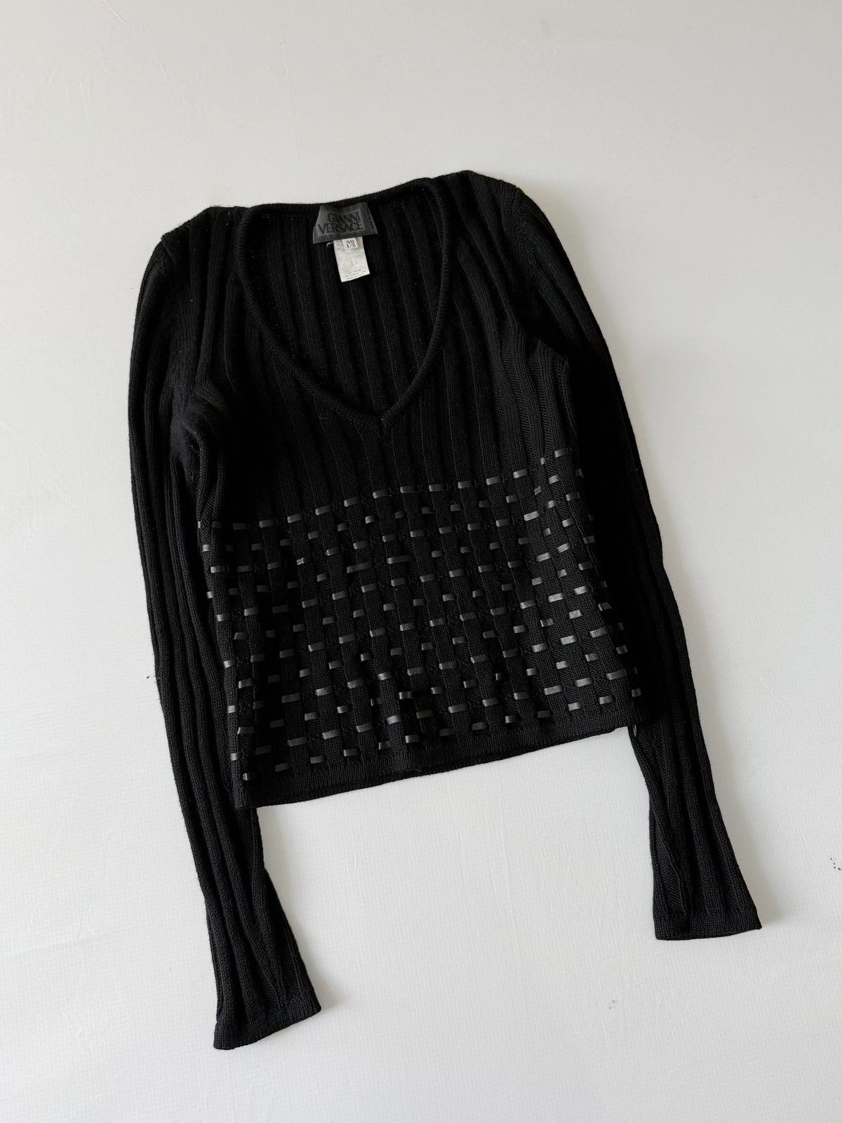 Versace 2000’s Gianni Versace Leather Horizontal Lined Knit Sweater Size S / US 4 / IT 40 - 6 Thumbnail