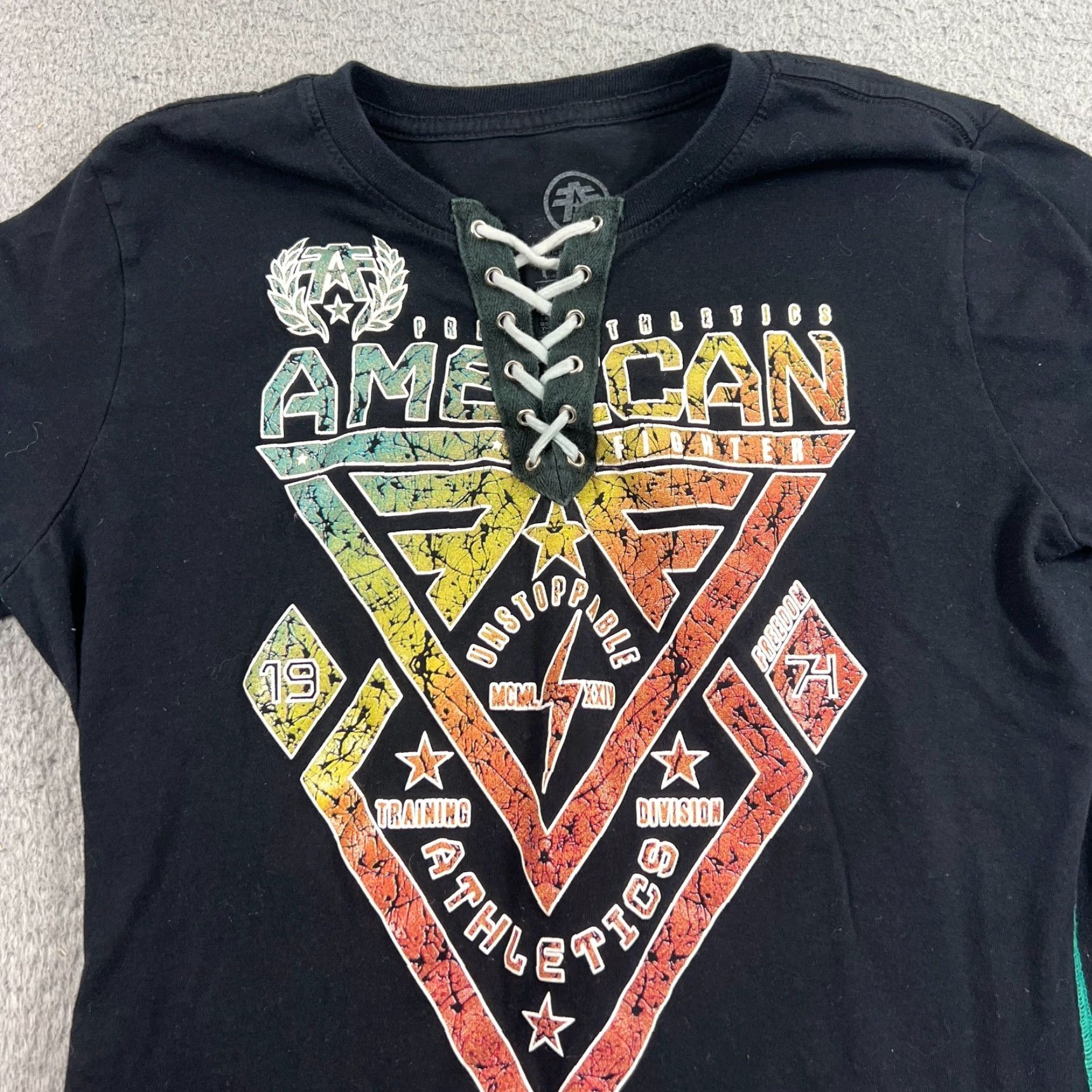Vintage VINTAGE American Fighter Shirt Womens M Long Sleeve Lace Up Tee T-Shirt Top Black 80s 90s USA Military Casual Mens Womens Size M / US 6-8 / IT 42-44 - 3 Thumbnail