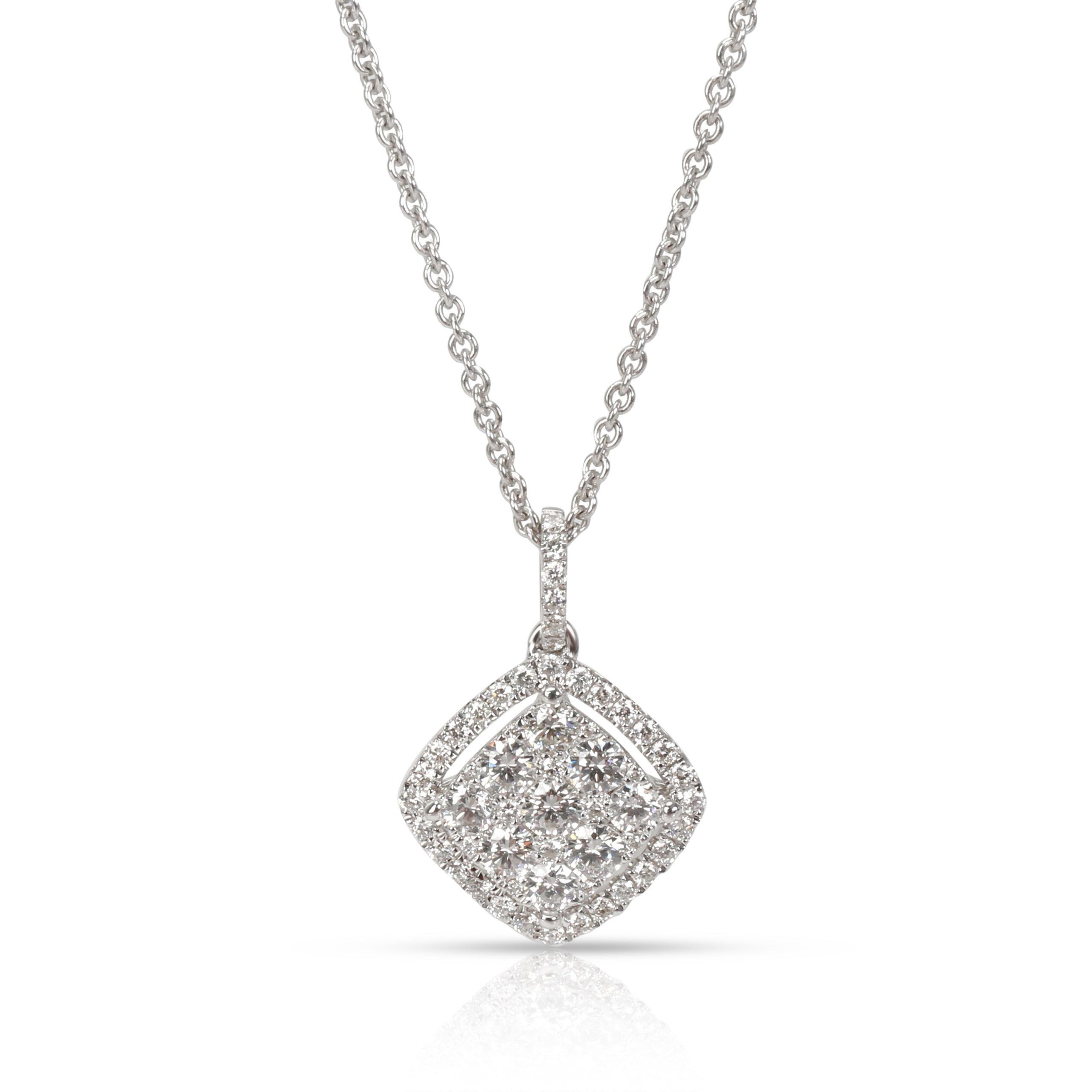 image of Tiffany Co Roberto Coin Diamond Halo Square Pendant In 18K White Gold (1.20 Ctw), Women's