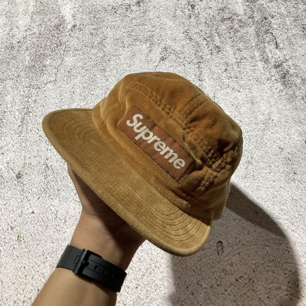 Supreme Supreme Box Logo Velvet Camp Cap Brown Tan Size ONE SIZE - 5 Thumbnail