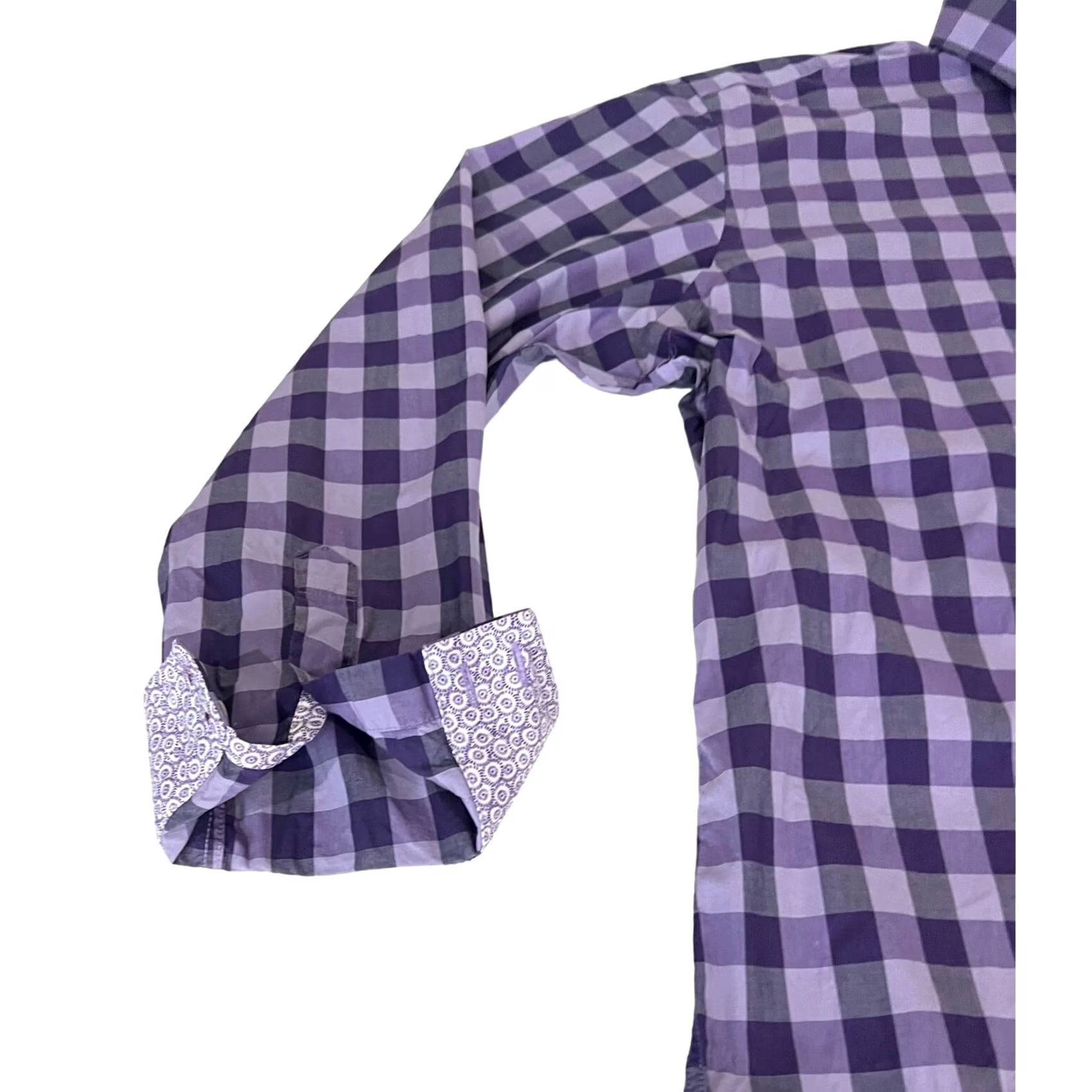 Ted Baker Ted Baker Endurance Men’s Purple Checked Cotton Long Sleeve Shirt-Size 17 34/35-Button Dress Shirt-Adult Mens Size US XL / EU 56 / 4 - 2 Thumbnail