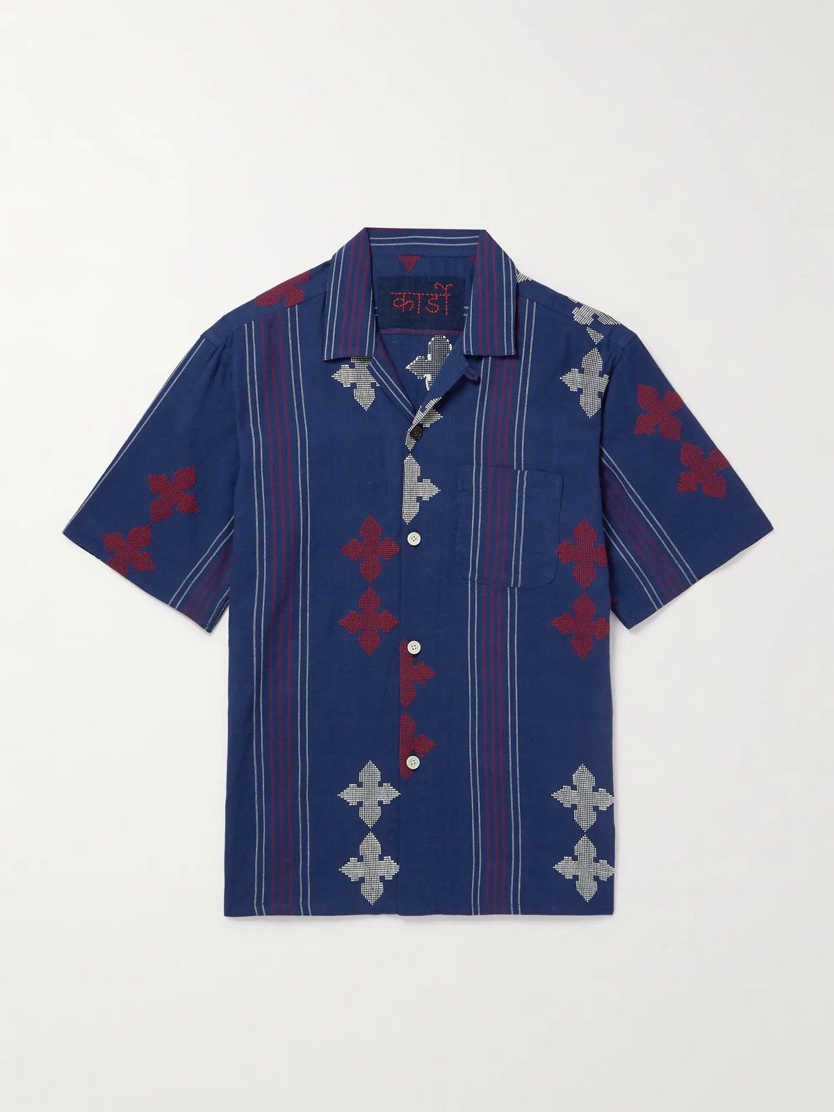 Kardo Kardo Convertible-Collar Embroidered Striped Cotton Shirt Size US L / EU 52-54 / 3 - 8 Thumbnail