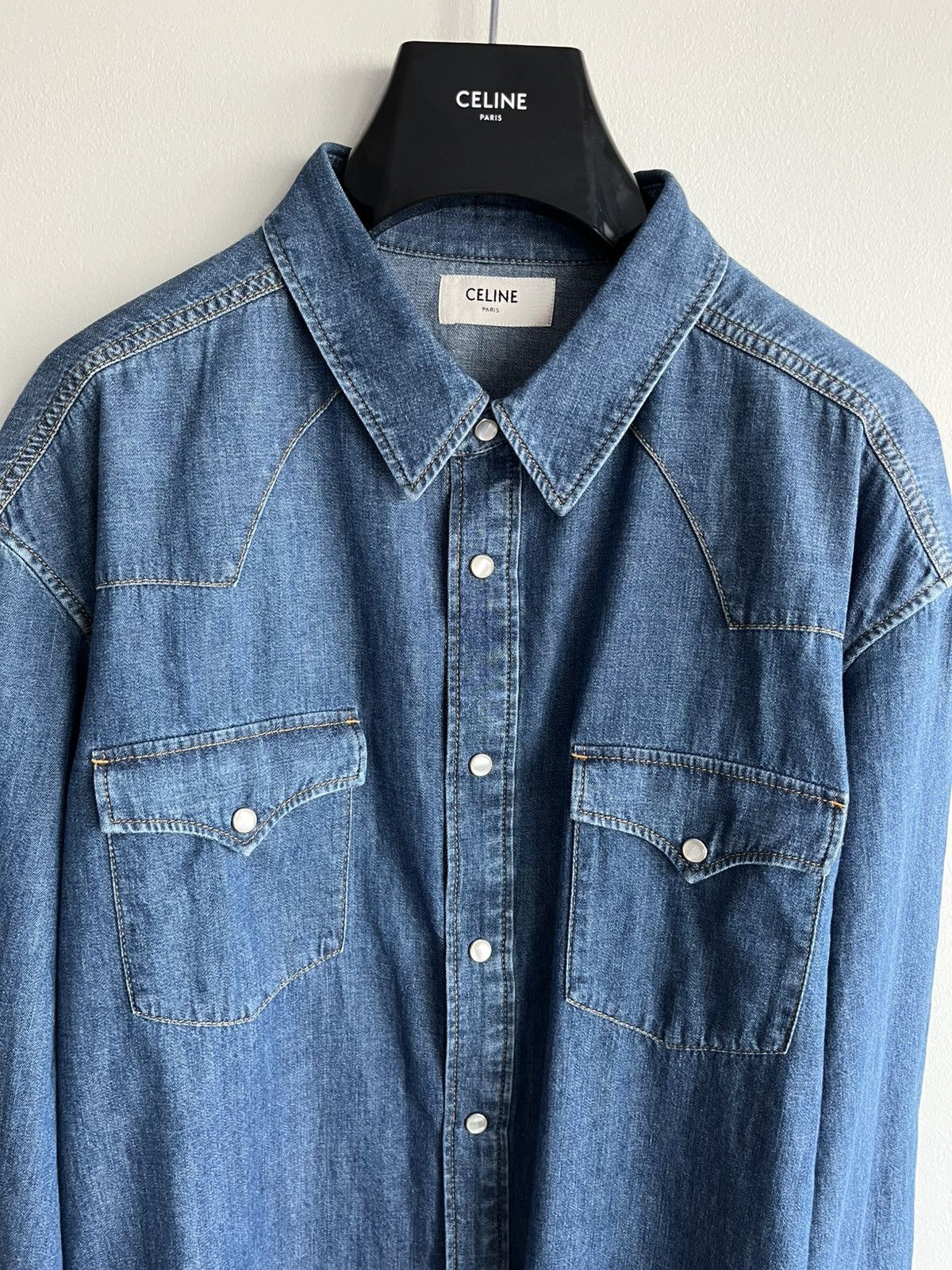 Celine × Hedi Slimane Brand New Rare Classic Hedi Slimane Celine Denim Shirt Size US XL / EU 56 / 4 - 9 Thumbnail