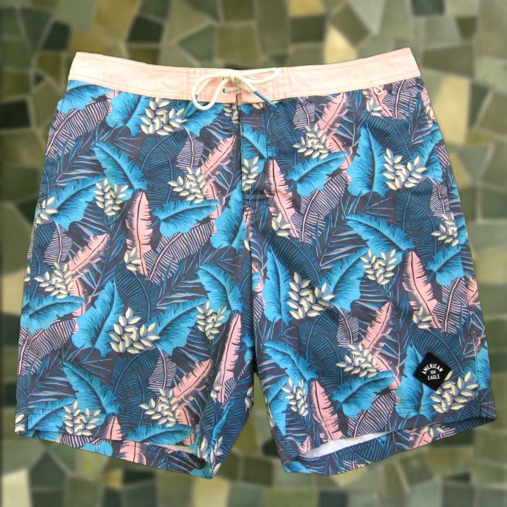 American Eagle Outfitters American Eagle Blue Pink Floral 3 Pocket Swim Beach Surf Board Shorts Men Large Size US 33 - 1 Thumbnail