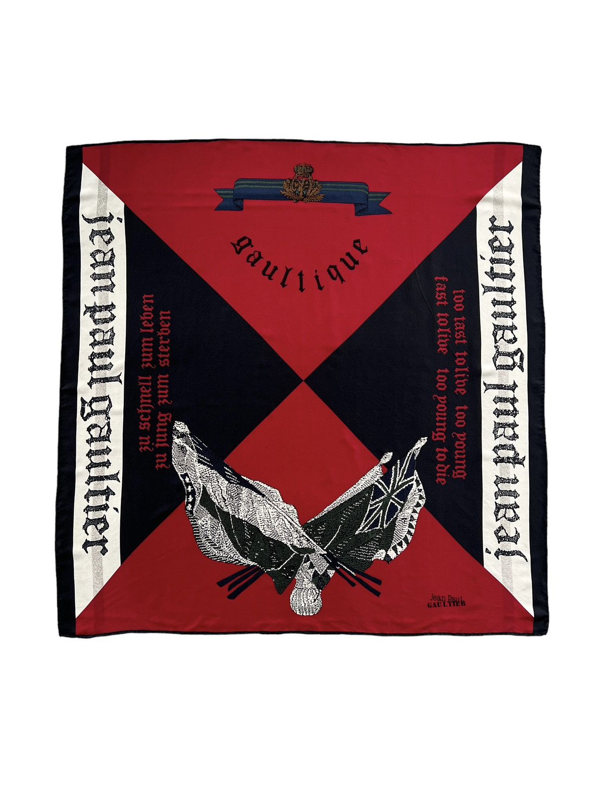 Jean Paul Gaultier Vintage JPG ‘Too Fast To Live, Too Young To Die” Silk Scarf Size ONE SIZE - 1 Thumbnail