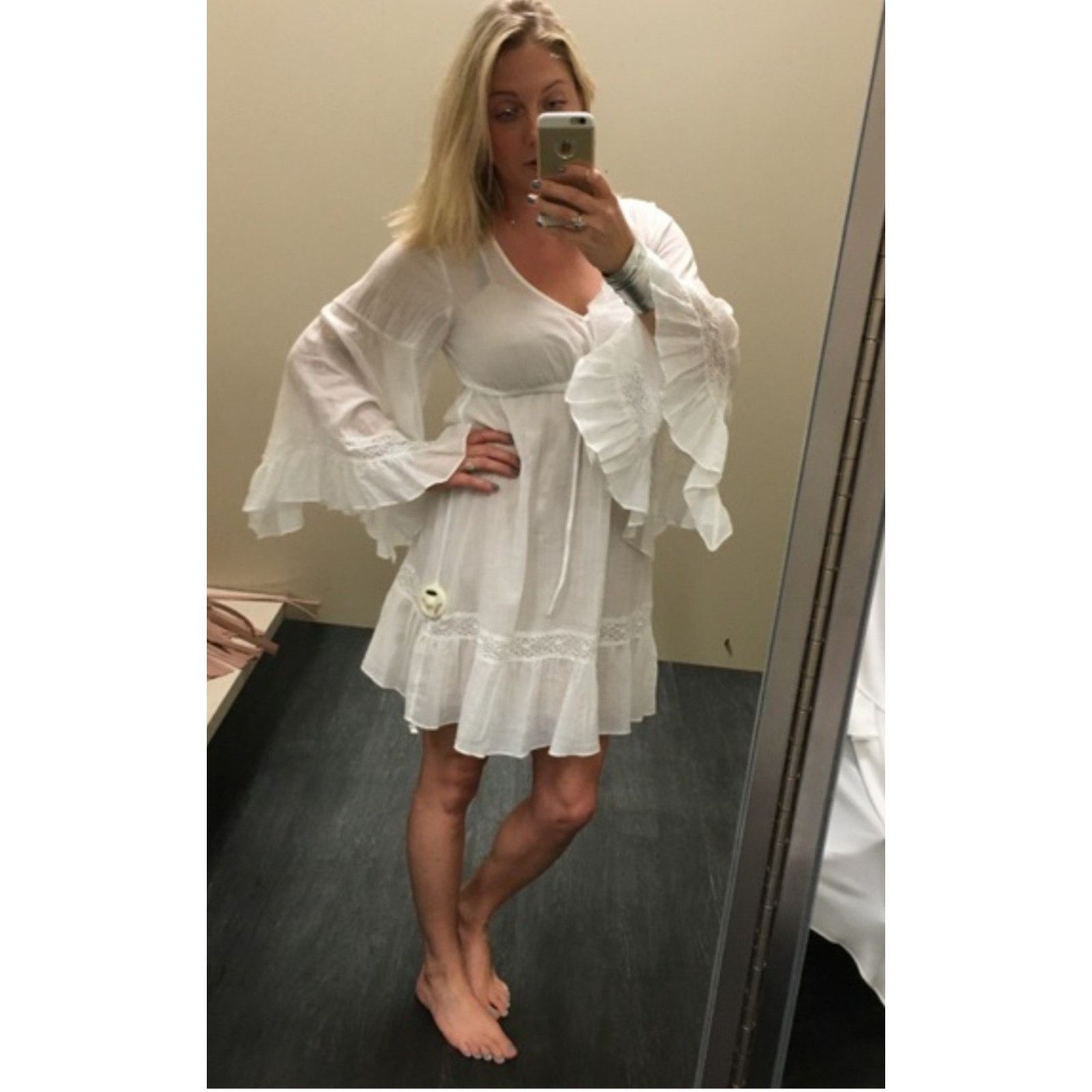 Bcbgmaxazria BCBG MAX AZRIA OFF WHITE Jackleen Ruffle Flare Mini Dress S Size S / US 4 / IT 40 - 4 Thumbnail