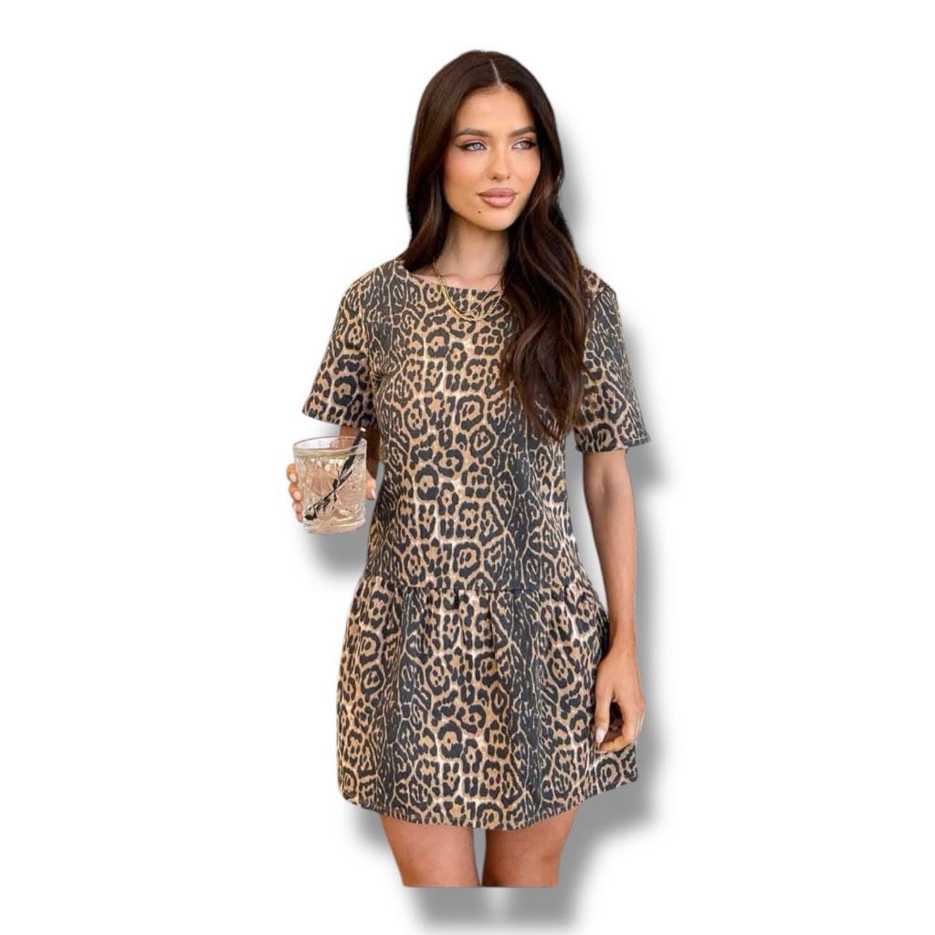 Other Beginning Boutique Amee Leopard Print Denim Mini Dress Size Size XL / US 12-14 / IT 48-50 - 1 Thumbnail