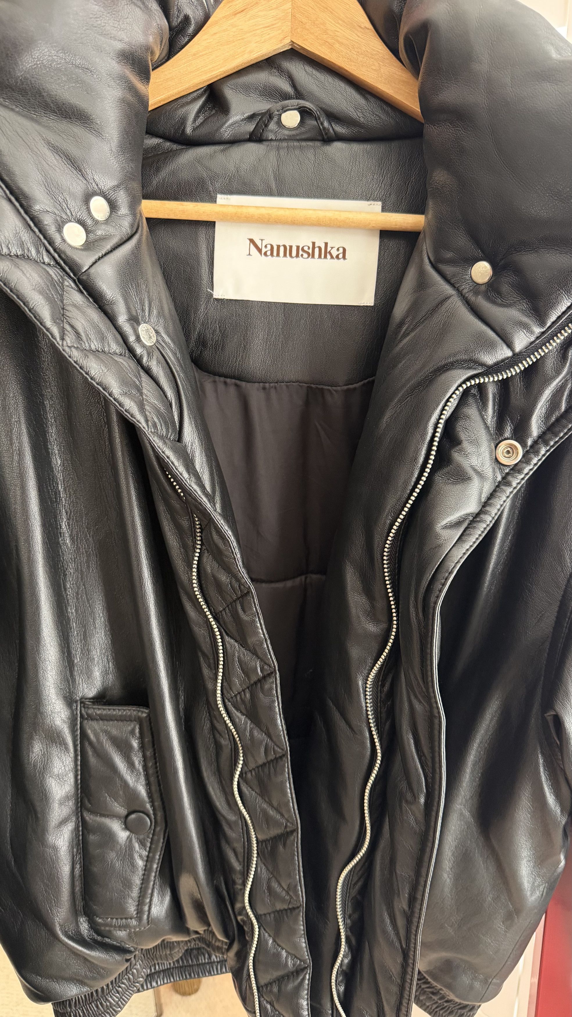 Nanushka Duy Okobor Alt-Leather Padded Bomber Jacket Black Size US L / EU 52-54 / 3 - 4 Thumbnail