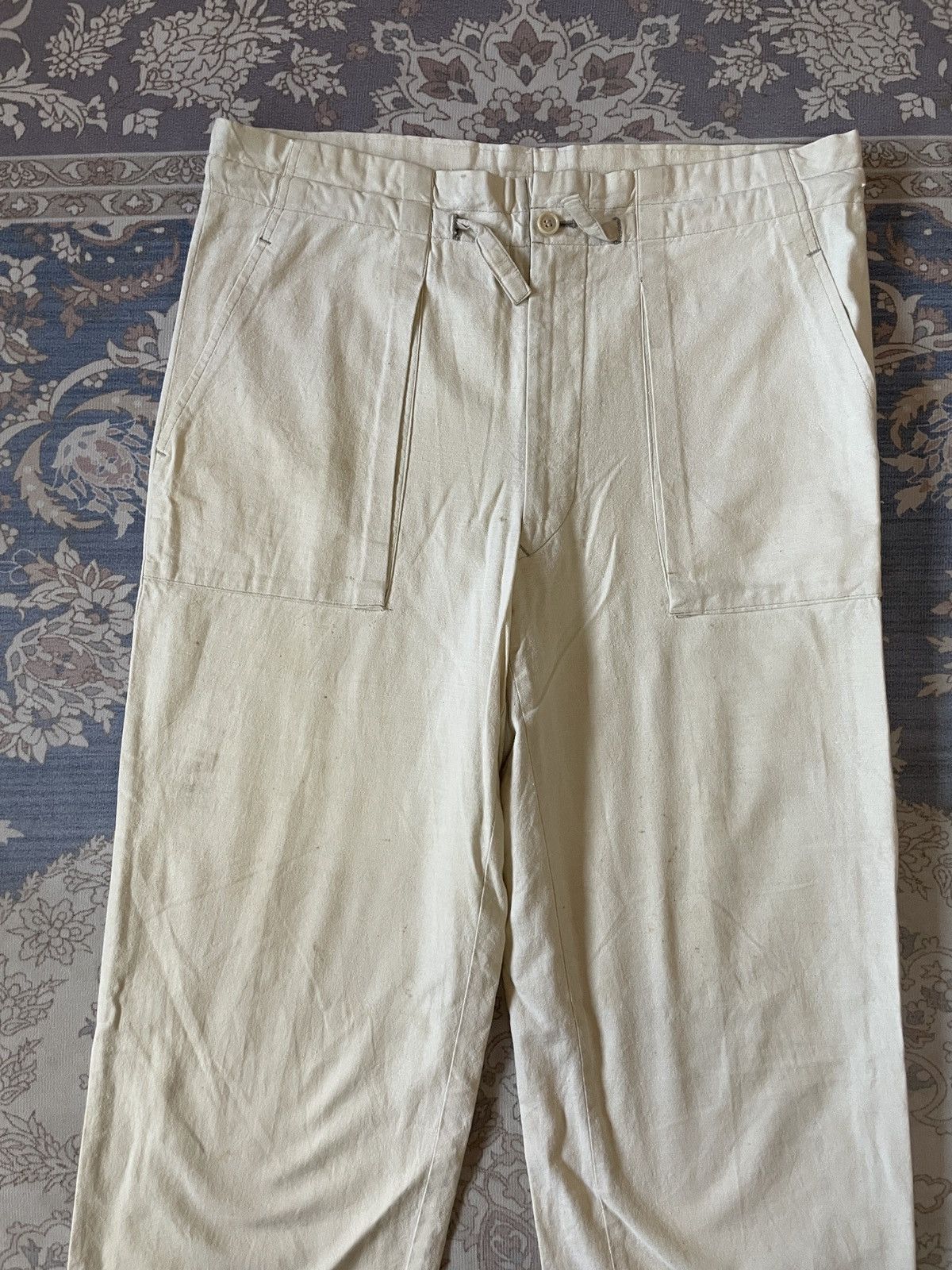 Garment Reproduction of Workers × Vetements De Sport By Wim Neels × Vintage VINTAGE ST.MARTIN DE JAZZ WHITE YELLOW PAINTED FATIGUE Size US 33 - 3 Thumbnail