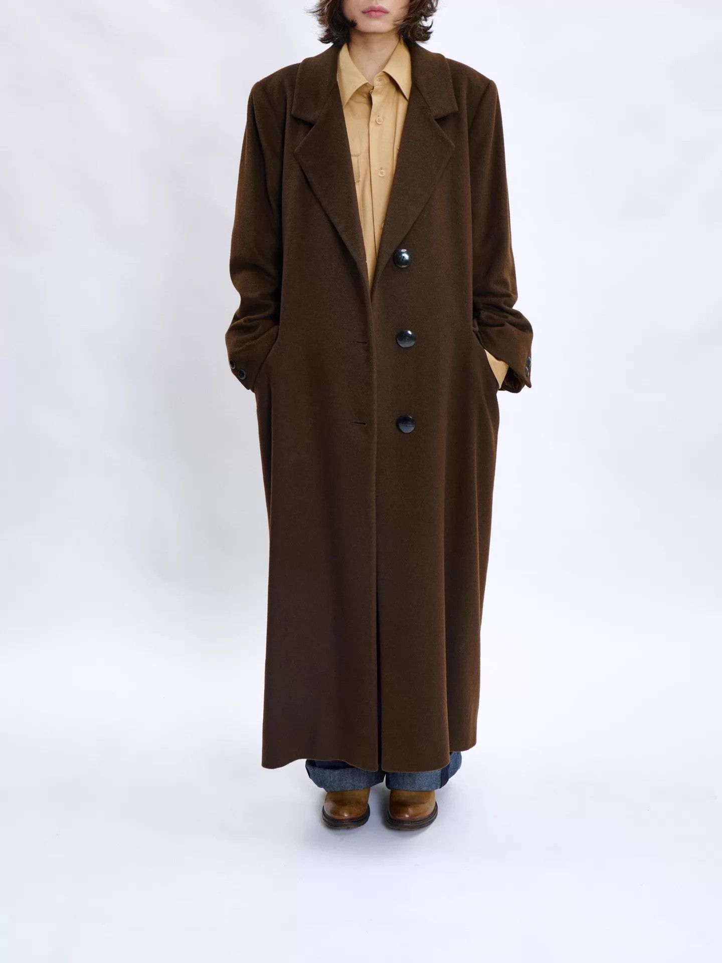 Krizia 90s Krizia Deep Chocolate Brown Cashmere Coat Size M / US 6-8 / IT 42-44 - 2 Thumbnail
