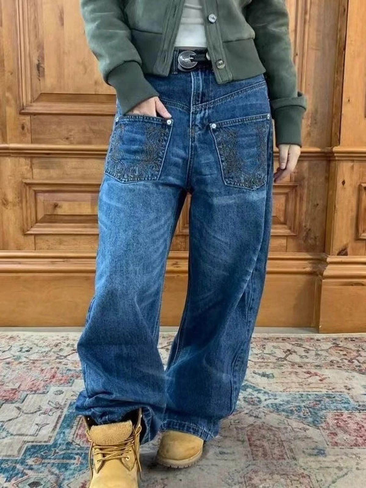 Vintage Blue Wide Leg Denim Jeans, Baggy Casual Jeans Size US 30 / EU 46 - 10 Thumbnail