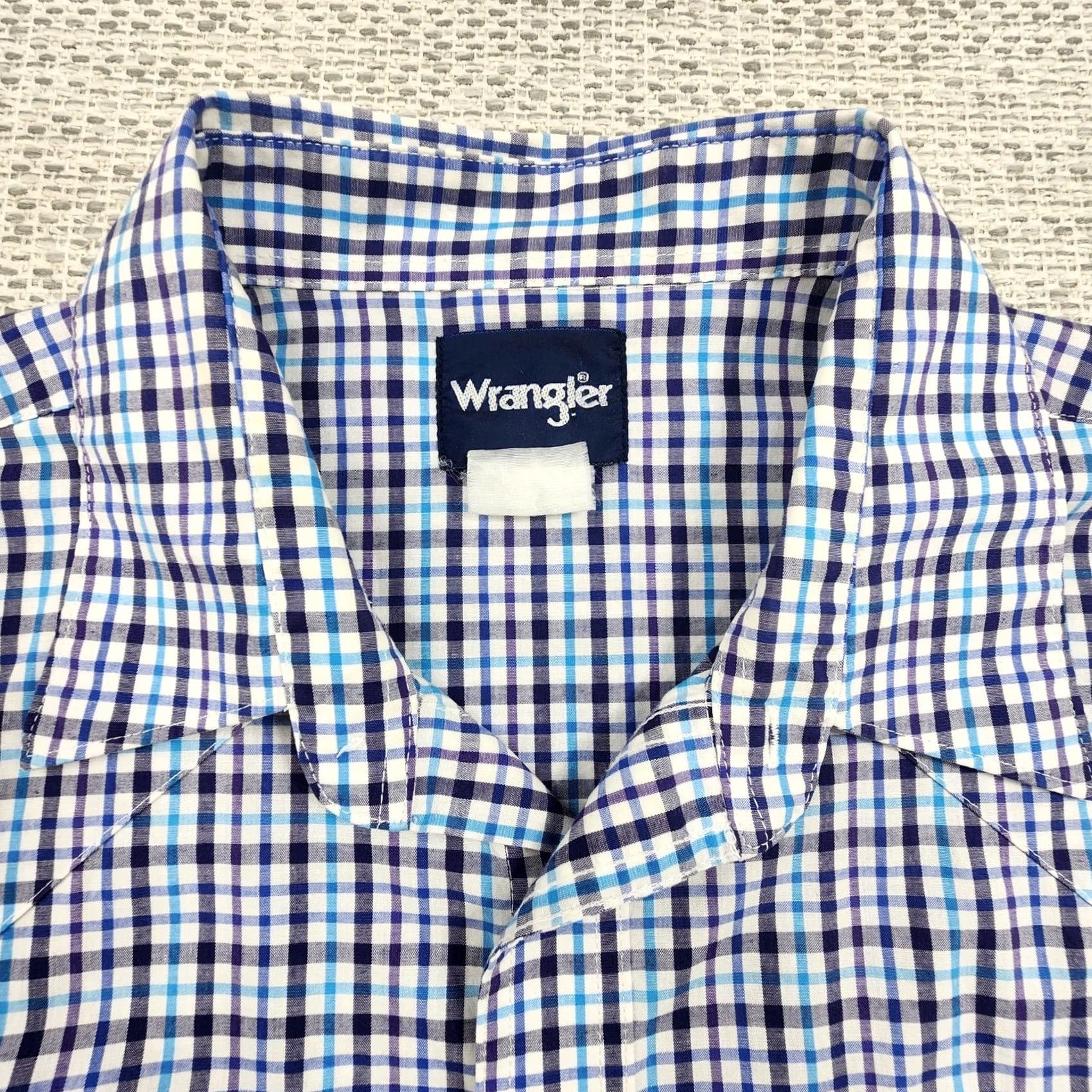 Wrangler Wrangler Shirt Mens XL Blue Plaid Pearl Snap Short Sleeve Western Cowboy Casual Workwear Shirt Size US XL / EU 56 / 4 - 5 Thumbnail