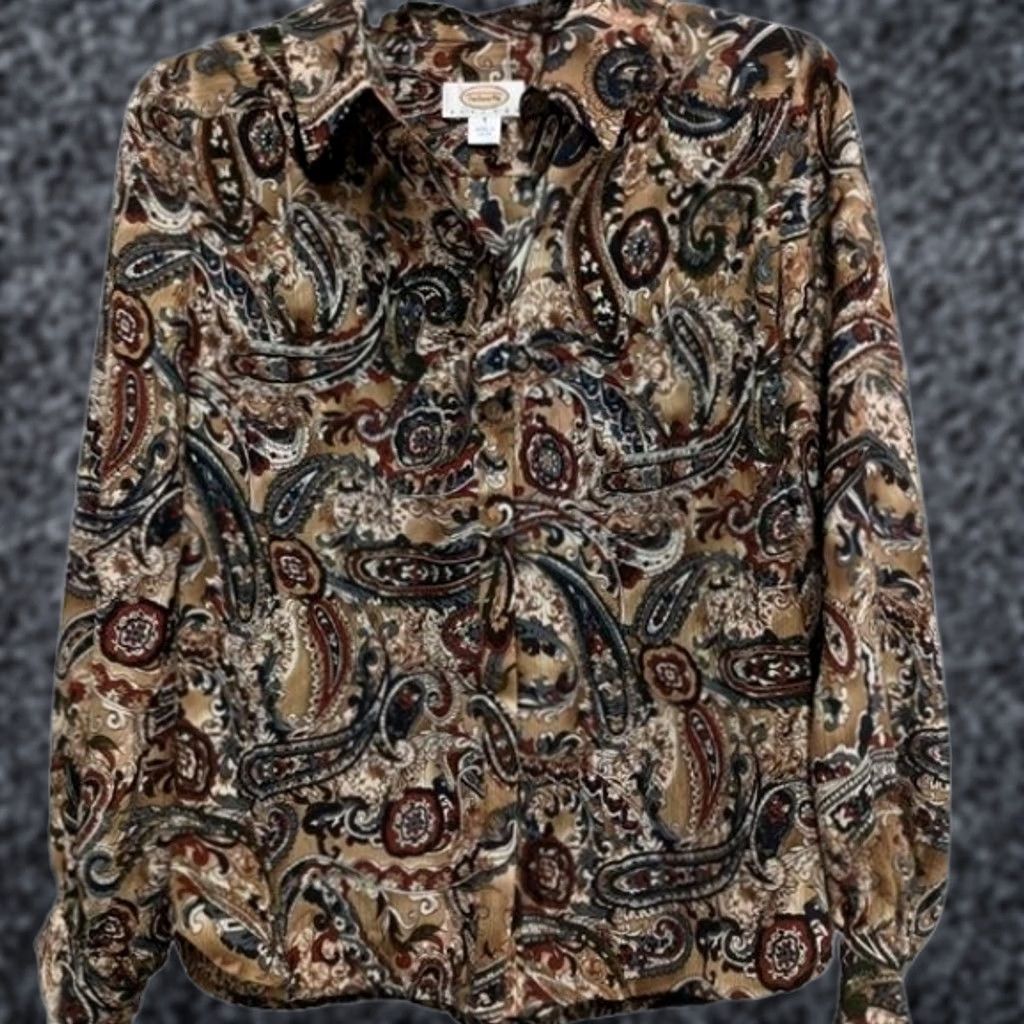 Talbots VTG Talbots Silk Long Sleeve Paisley Button Up Top Brown Size 6 Petite Womens Size M / US 6-8 / IT 42-44 - 1 Thumbnail