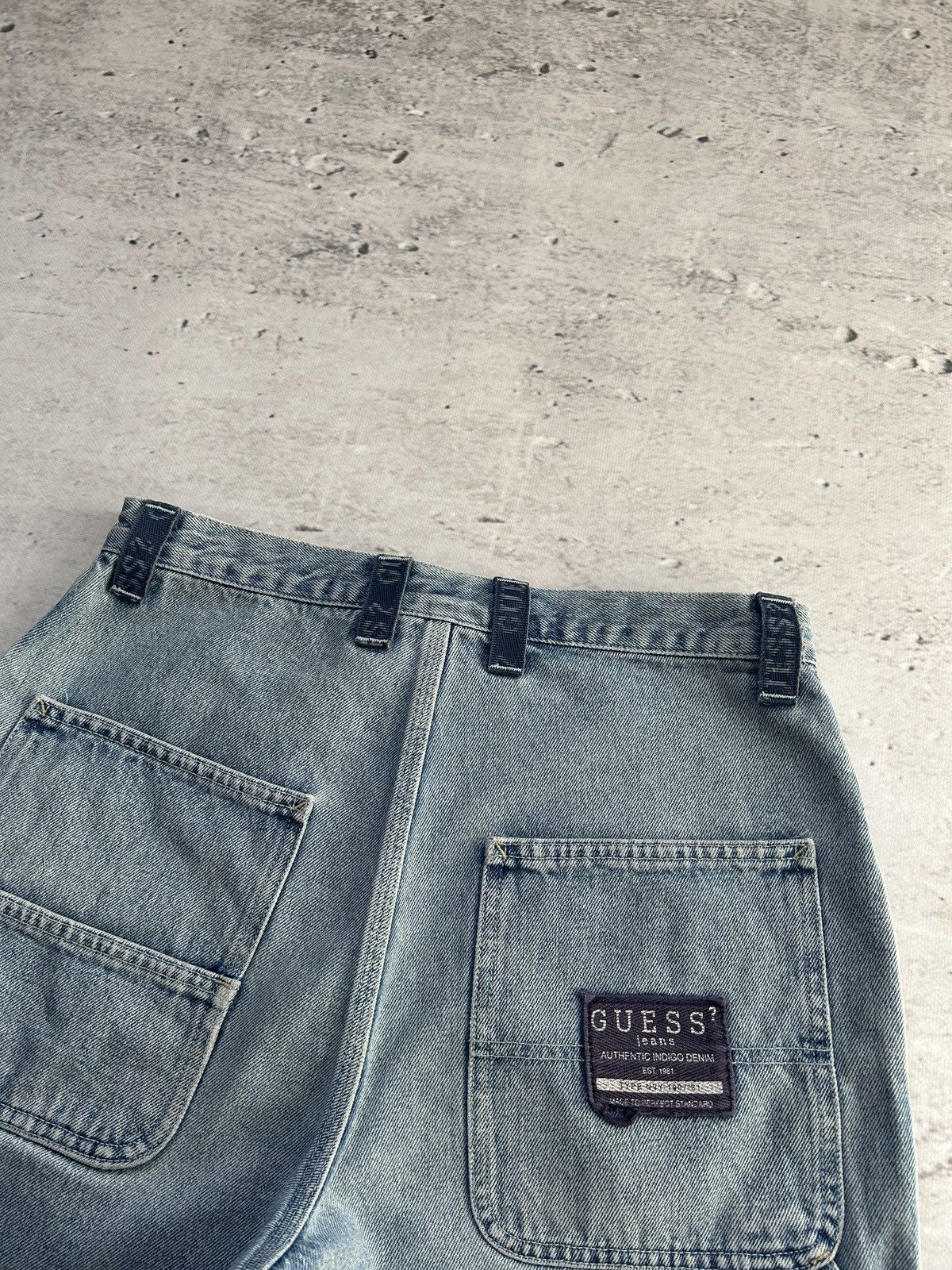 Guess × Vintage 💥Vintage Guess Baggy Distressed Carpenter Wide Denim Shorts💥 Size US 31 - 6 Thumbnail