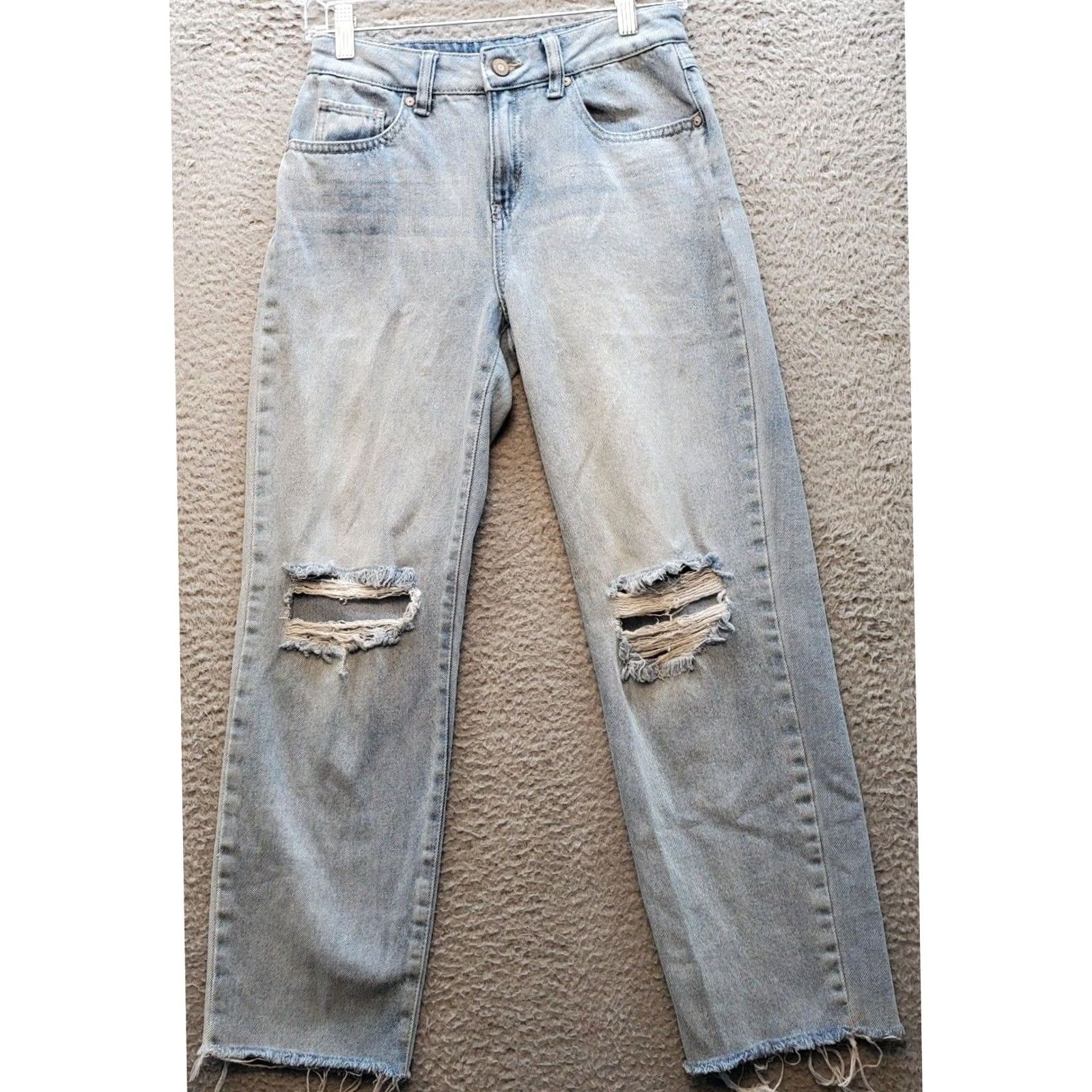 Denime Sincerely Jules Jeans Women's 1/25 Blue Denim Distressed Frayed Hem Flat Front Denim Jeans Size 1 Womens 25in Inseam Mens? Size 25" / US 0 / IT 36 - 2 Thumbnail