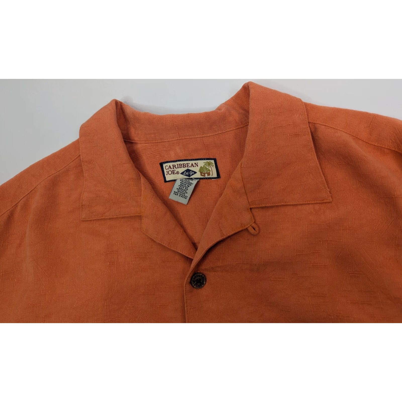 Vintage Caribbean Joe Button-Up Shirt Men's XL Orange Textured Leaf Print Short Sleeve loop collar Size US XL / EU 56 / 4 - 5 Thumbnail