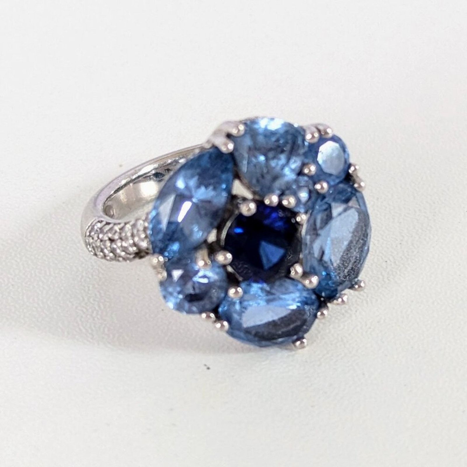 Vintage Jean Dousset Silver 925 Blue Topaz Flower Cocktail Ring 8 Size ONE SIZE - 1 Thumbnail