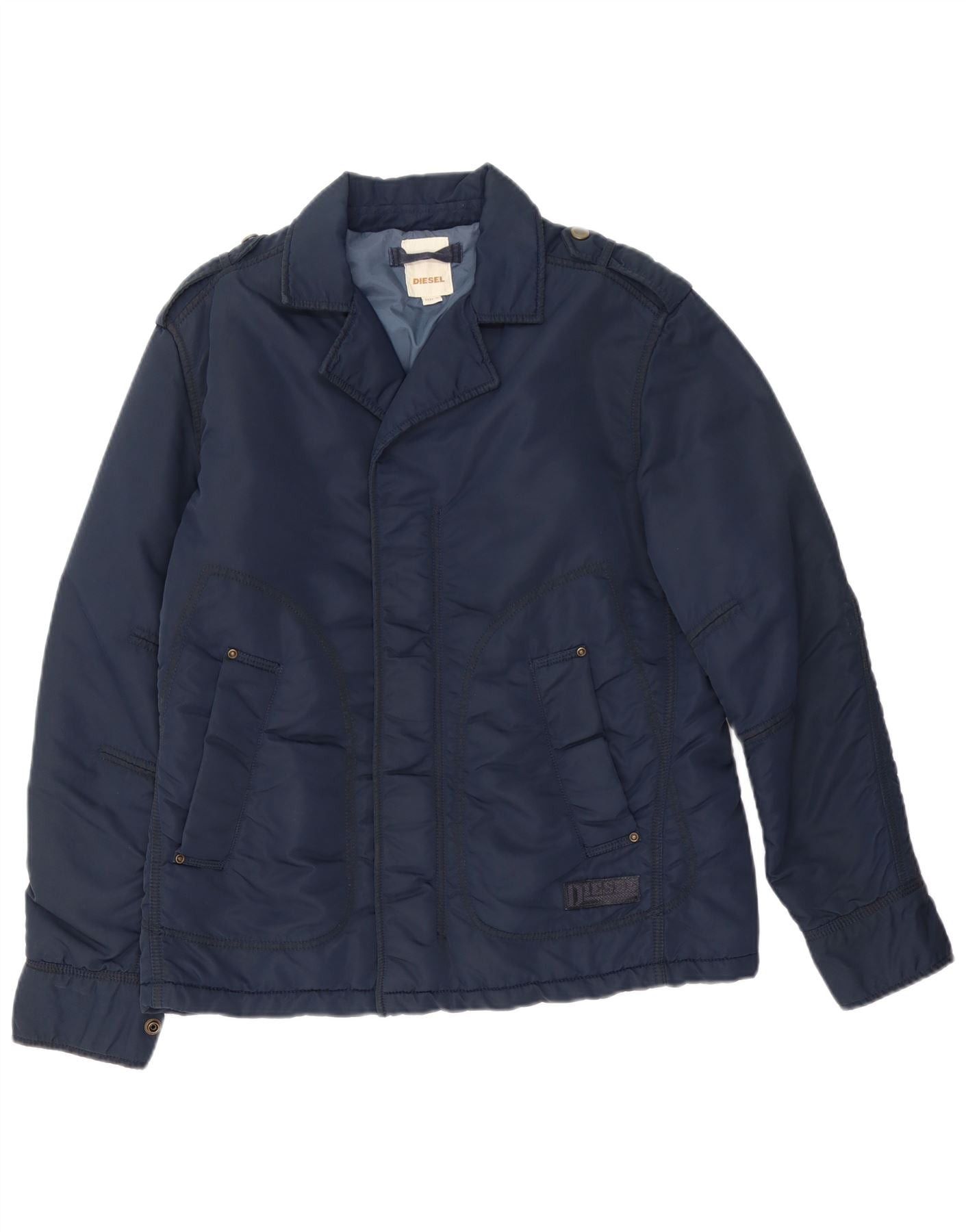 Diesel Mens Military Padded Jacket UK 38 Medium Navy Blue Nylon Size US L / EU 52-54 / 3 - 1 Thumbnail