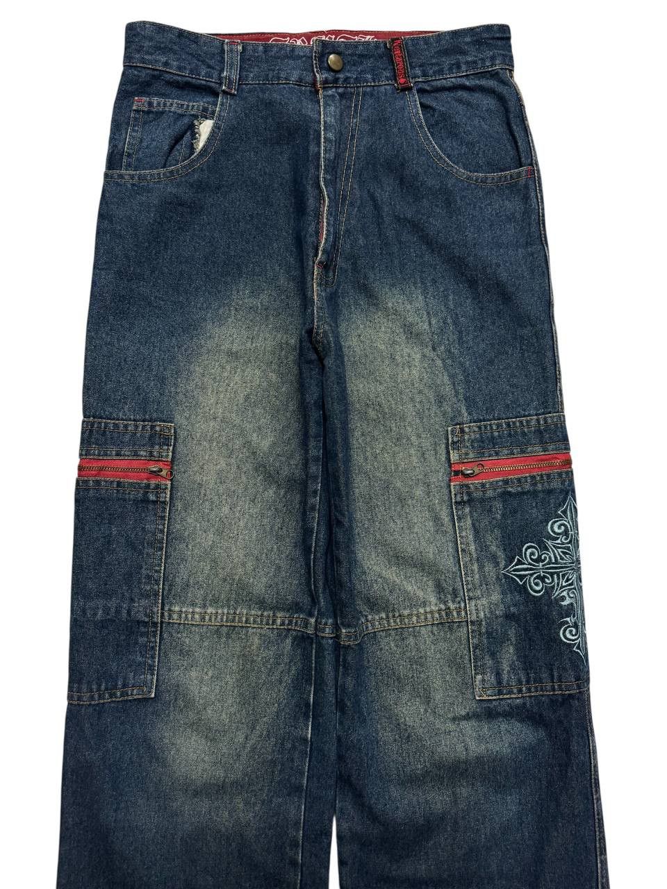 Beauty Beast 💥Baggy💥Vtg 90s Japanese Mudwash Zipper Pocket Cargo Size US 27 - 3 Thumbnail