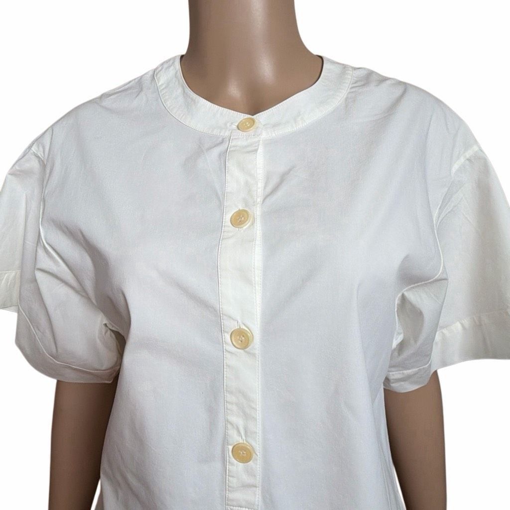 Theory Theory Cuffed Shift Shirt Dress White Cotton Blend 4 (064) Size S / US 4 / IT 40 - 2 Thumbnail