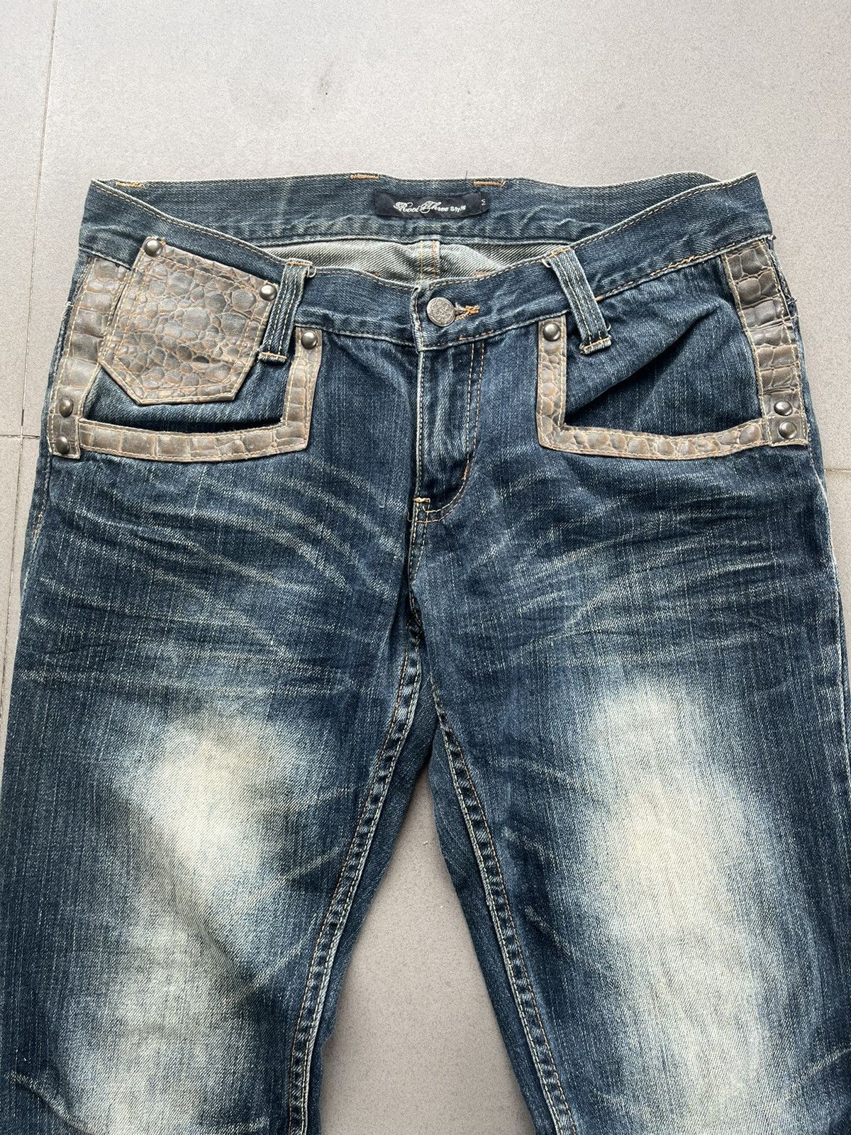 Tornado Mart 2000s JAPANESE ROOT THREE FLARE DENIM CROCODILE LEATHER Size US 30 / EU 46 - 3 Thumbnail