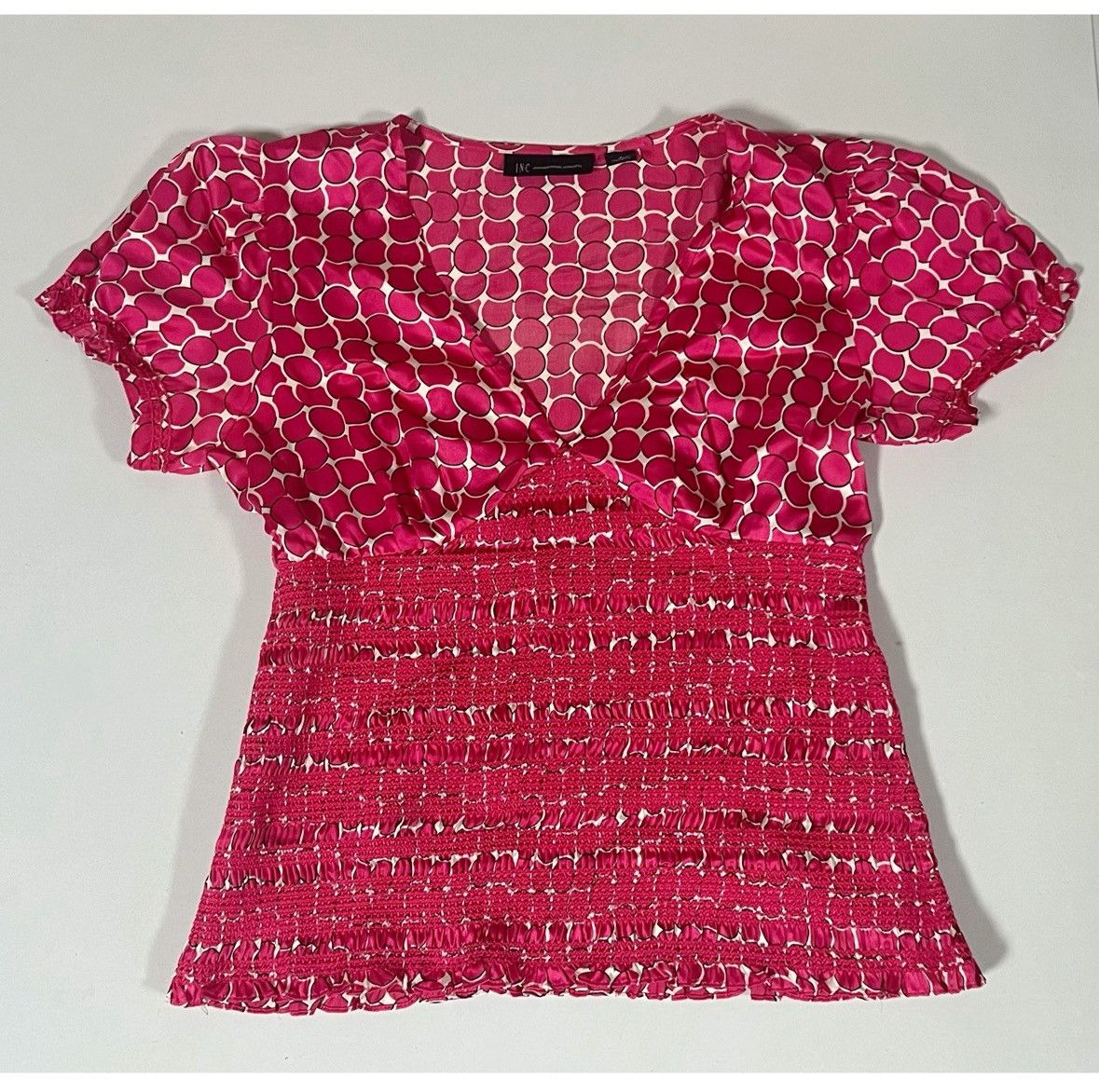 I.N.C INC Pink Circles Abstract Silk Shirt Top Blouse Size 6 🩷✨ Size M / US 6-8 / IT 42-44 - 2 Thumbnail