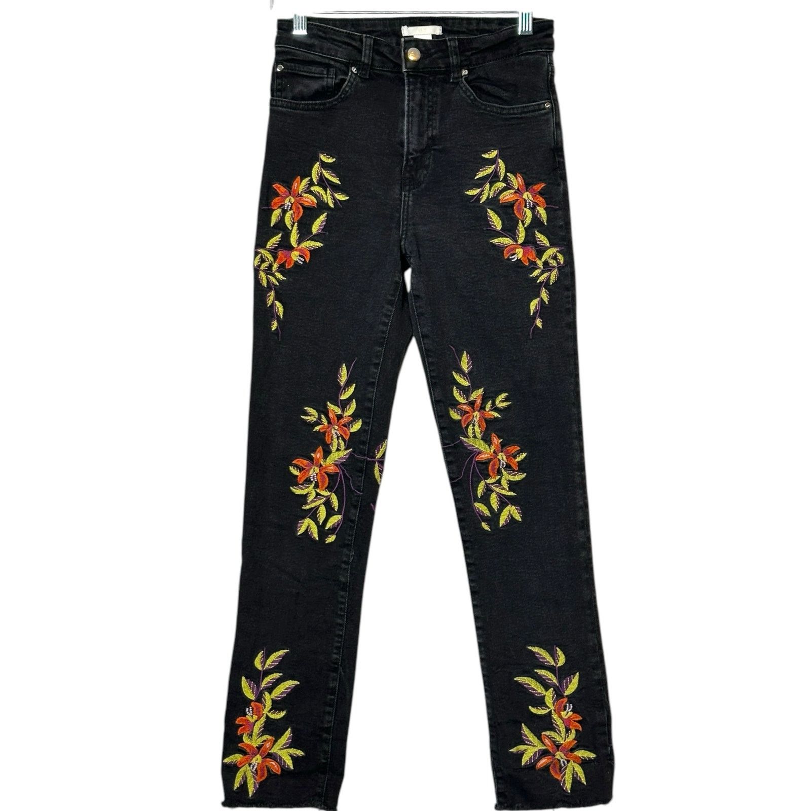 H&M H&M black floral embroidered high rise jeans size 4 Size 27" / US 4 / IT 40 - 7 Thumbnail