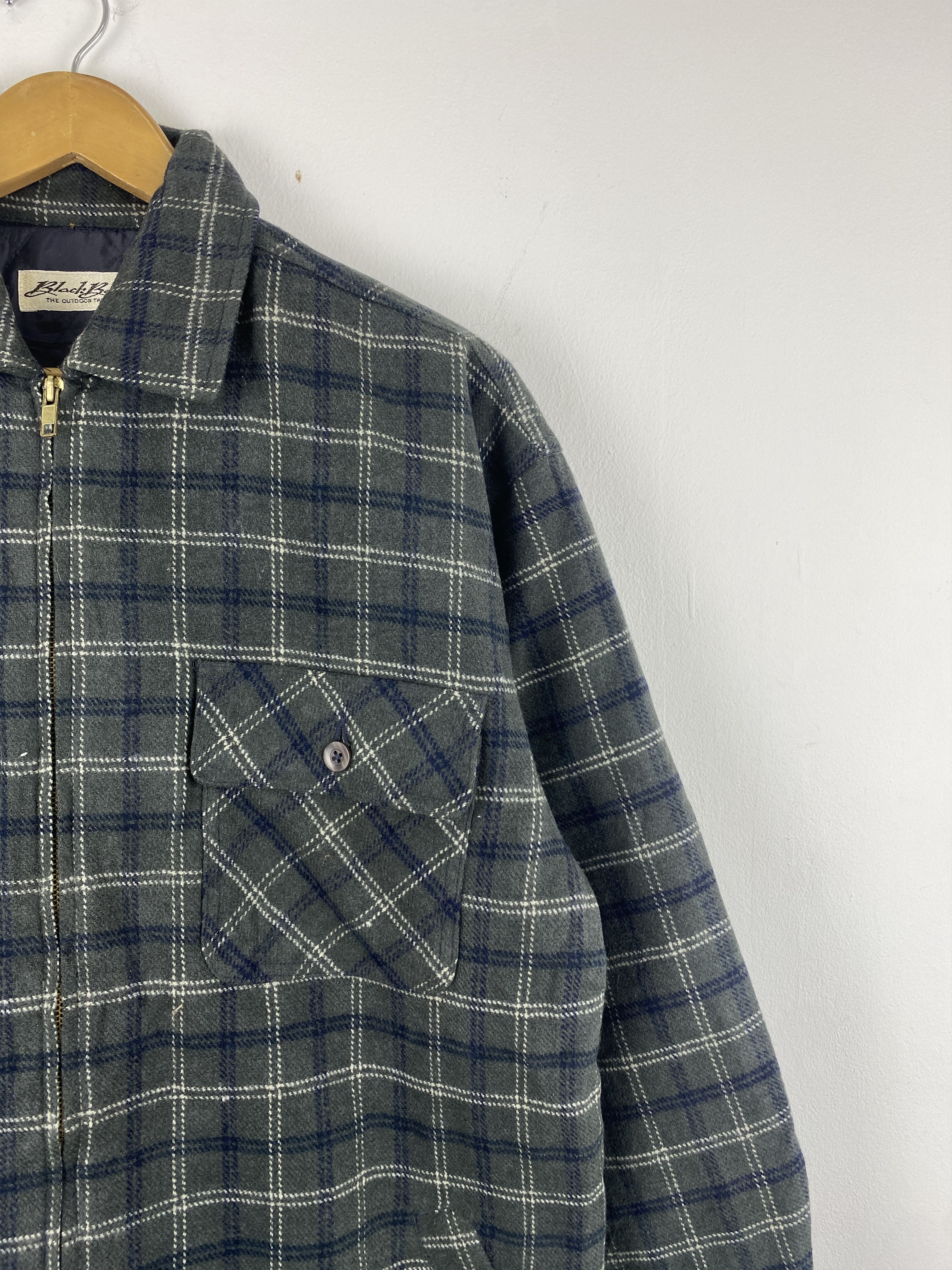 Other Vintage 80s Black bass Plaid Wool Flannel Jacket J1988 Size US L / EU 52-54 / 3 - 11 Thumbnail