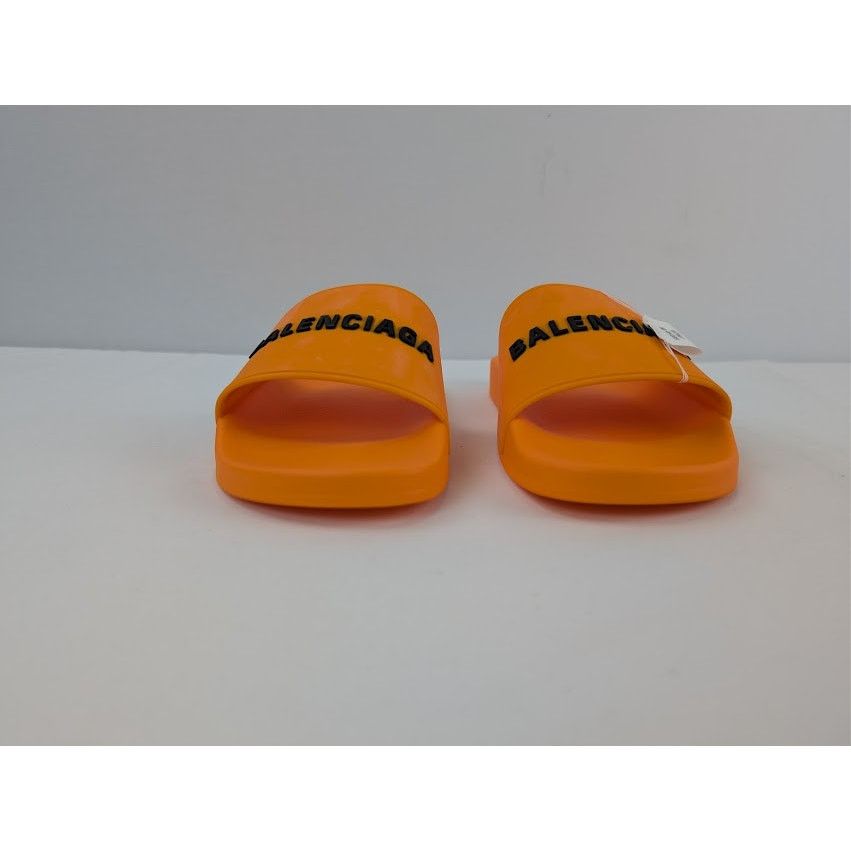 Balenciaga o1rshd1 Q:2 / Rubber Logo Pool Slide Sandals Orange / Black Size US 12 / EU 45 - 9 Thumbnail