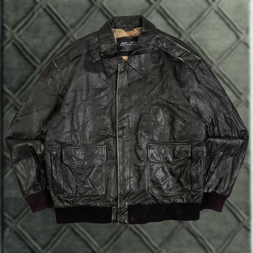 X-LARGE Vintage A-2 Leather Flight Jacket Men’s 1990s X-Large Black Bomber Jacket Size US XL / EU 56 / 4 - 1 Thumbnail