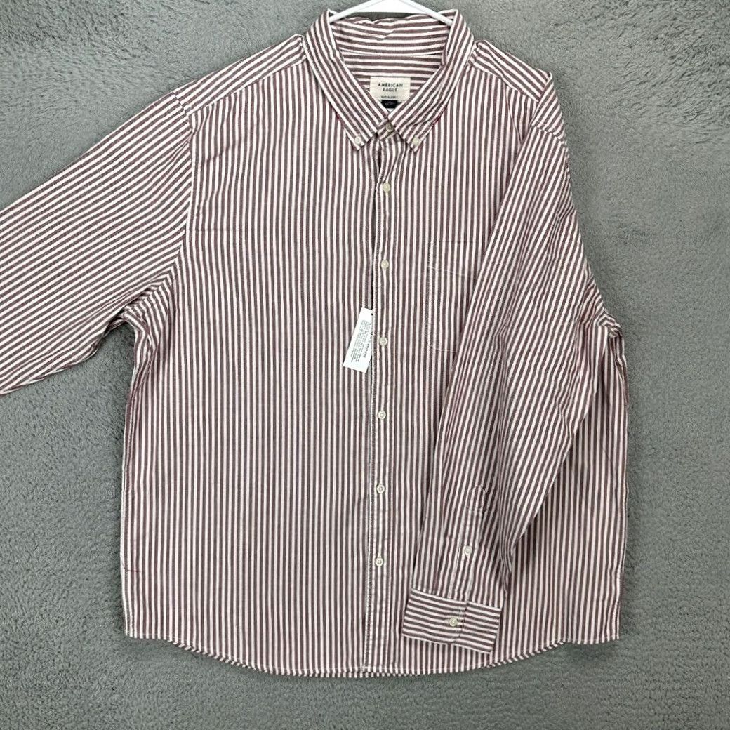Vintage American Eagle Button-Down Shirt Mens 2XL Red White Striped Casual Button-Up Adults Size US XXL / EU 58 / 5 - 2 Thumbnail