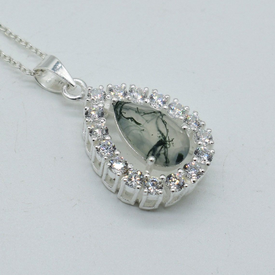 Handmade Natural Pear Moss Agate Gemstone Pendant, Bridal Gift Idea Size ONE SIZE - 2 Thumbnail