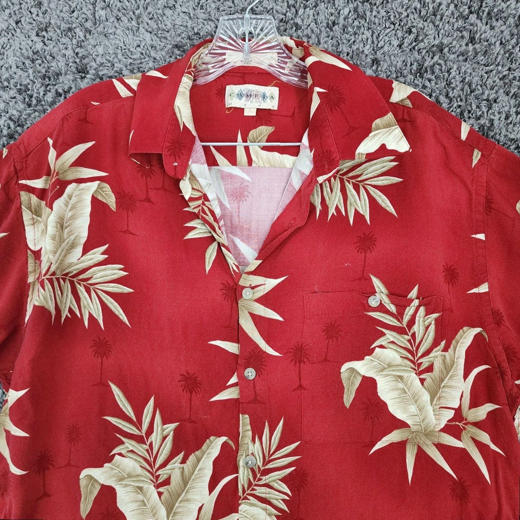 Vintage Mens Hawaiian Shirt Red Floral Short Sleeve Button Up Extra Large XL Size US 33 - 4 Thumbnail