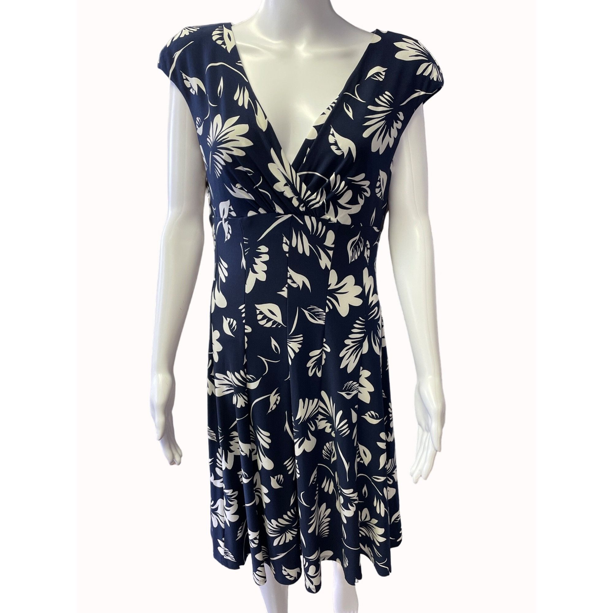 Lauren Ralph Lauren Lauren Ralph Lauren Women's Blue Tropical Leaf Sleeveless Dr Size L / US 10 / IT 46 - 1 Thumbnail