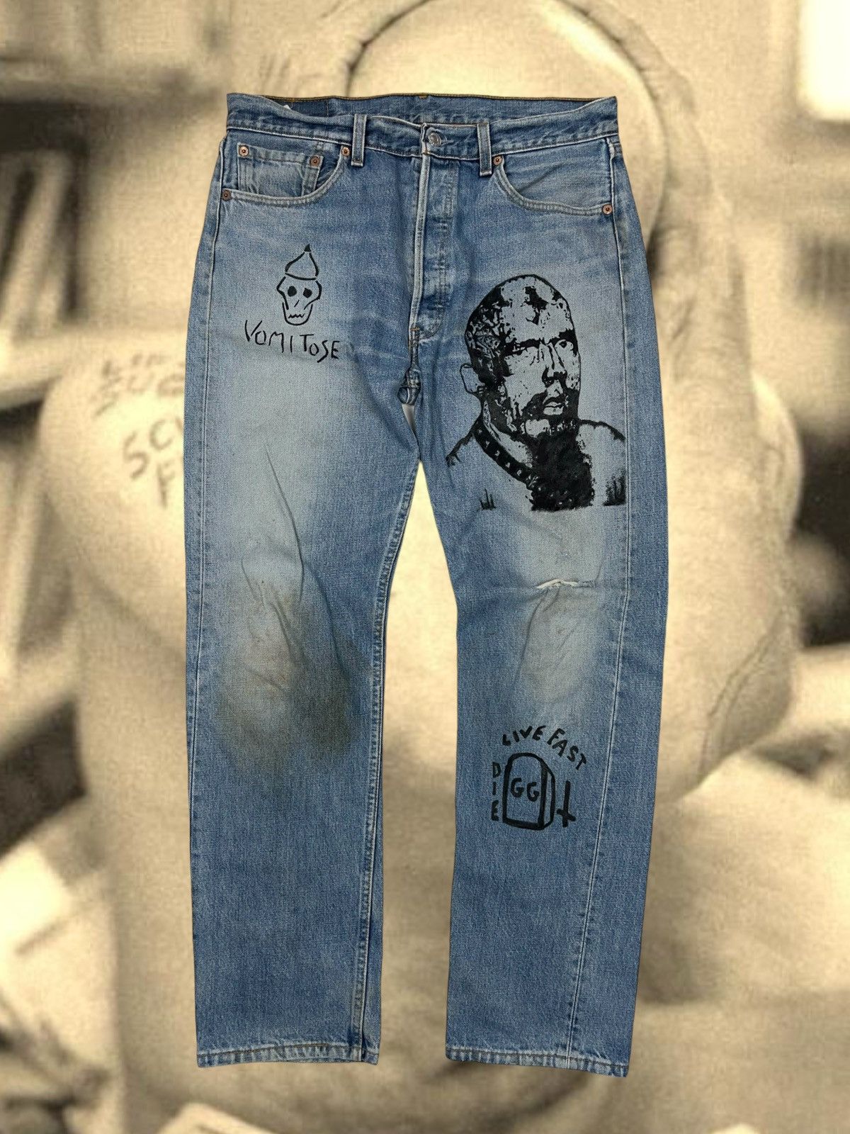 Band Tees Sick GG Allin Custom Hand Made Jeans On Vintage Levi’s 501 Size US 34 / EU 50 - 1 Thumbnail