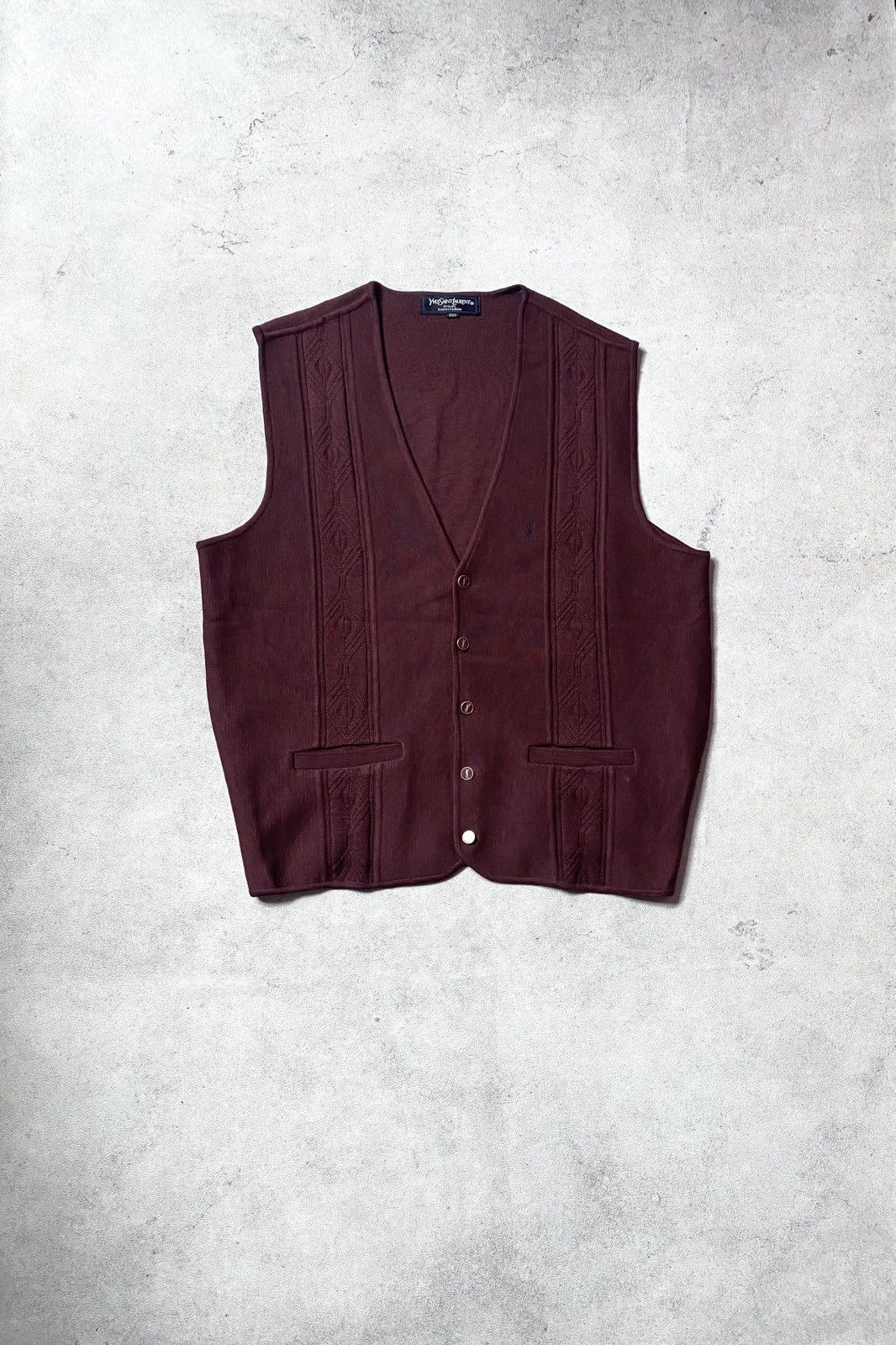 Yves Saint Laurent Vintage Yves Saint Lauren Maroon Knit Vest Size US M / EU 48-50 / 2 - 1 Thumbnail