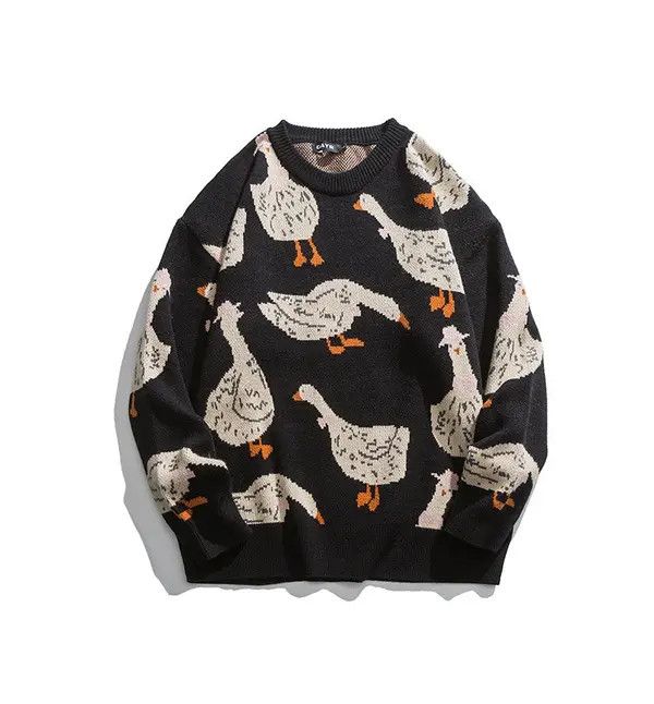 Japanese Brand Mikami x Kato Black cartoon goose pattern knitted crewneck Size US L / EU 52-54 / 3 - 5 Thumbnail