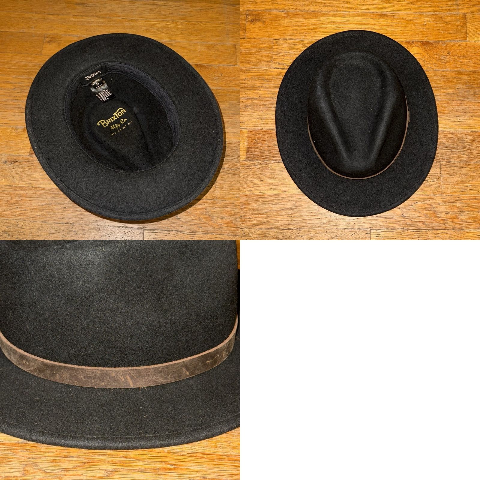 Brixton Brixton Fedora Hat Medium M Men Wool Felt Black Wide Brim 7 1/4 58cm Size ONE SIZE - 8 Thumbnail