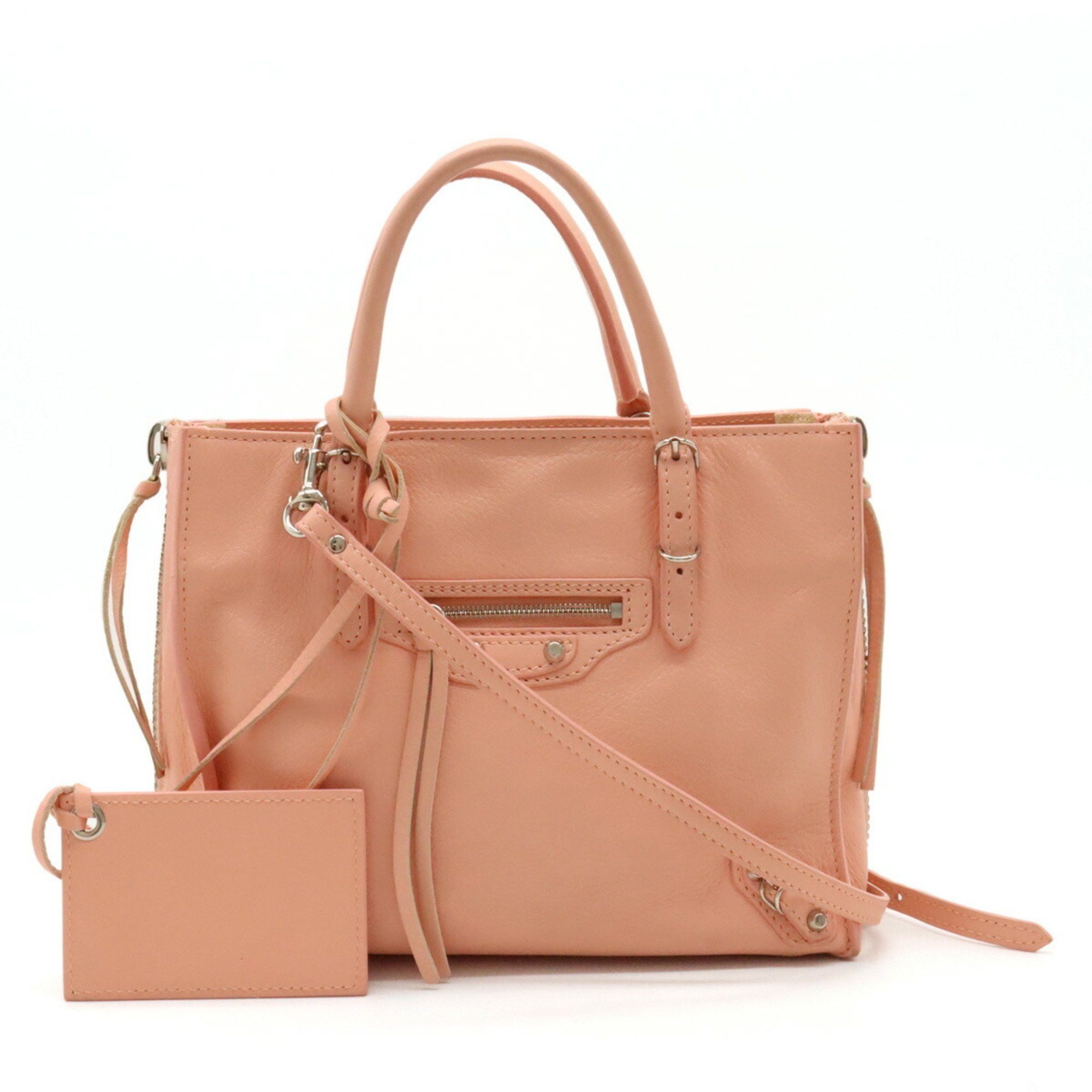 image of Balenciaga Paper Handbag Shoulder Bag Leather Coral Pink 357333, Women's