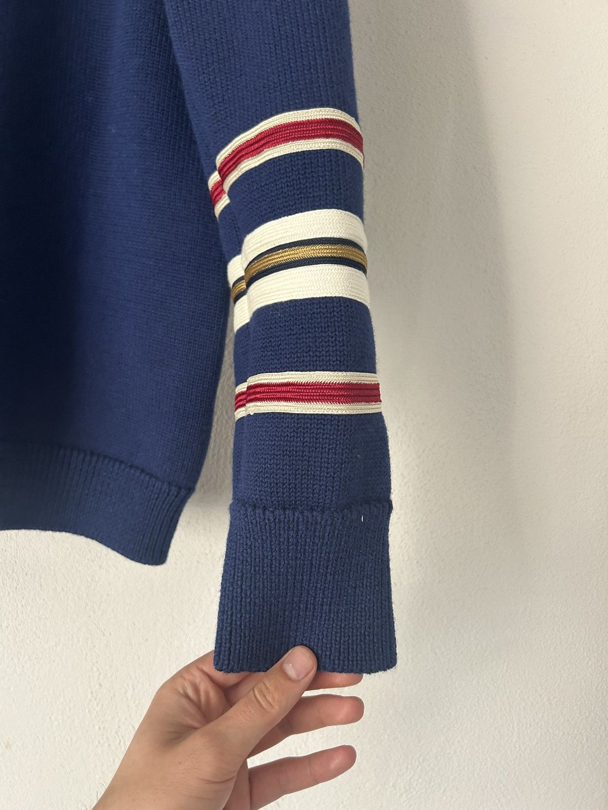 Gucci Navy Stripe Embroidered Wool Sweater Size US L / EU 52-54 / 3 - 13 Thumbnail