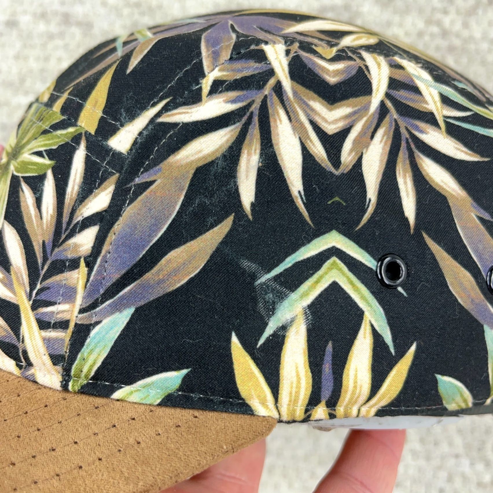 American Eagle Outfitters American Eagle Hat Men One Size Black 5 Panel Floral Suede Bill Adjustable Beach Vacation AEO Size ONE SIZE - 7 Thumbnail