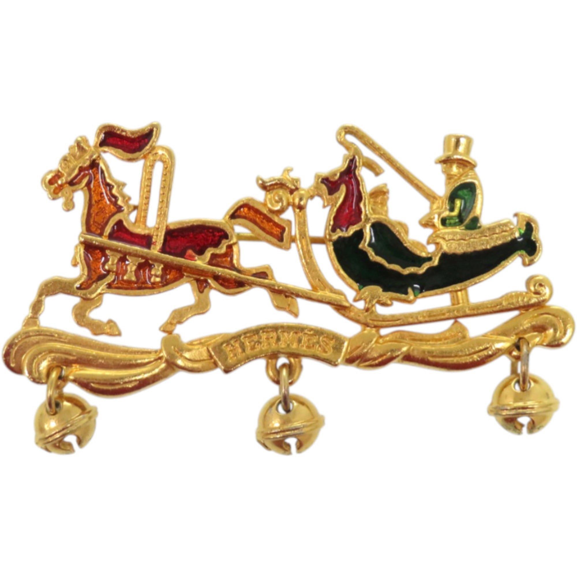 Hermes Excellent condition Hermes Christmas reindeer Santa cloisonné metal gold brooch 0798HERMES Size ONE SIZE - 1 Thumbnail